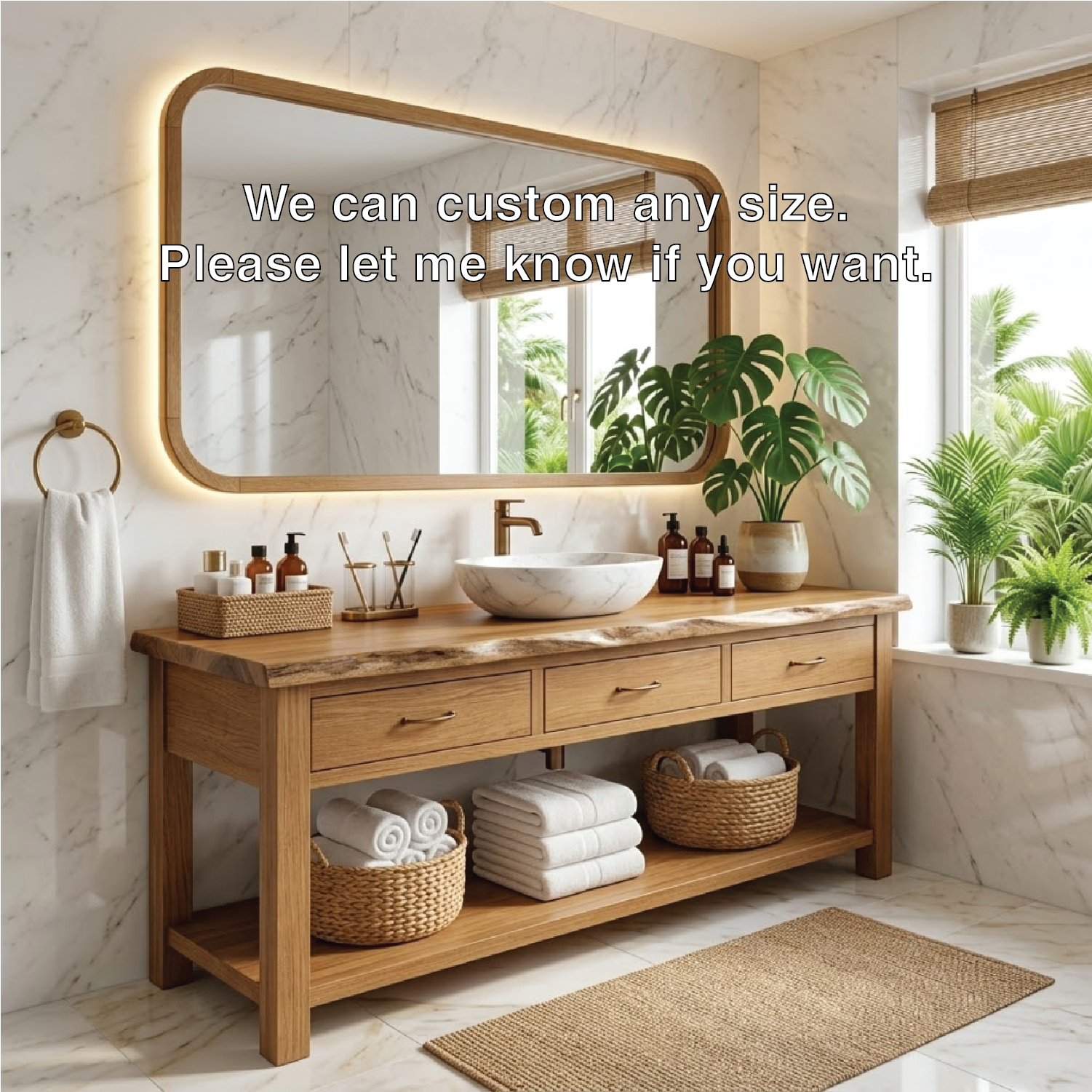 Elegant Wooden Bathroom Vanity with Spacious Storage and Marble Sink