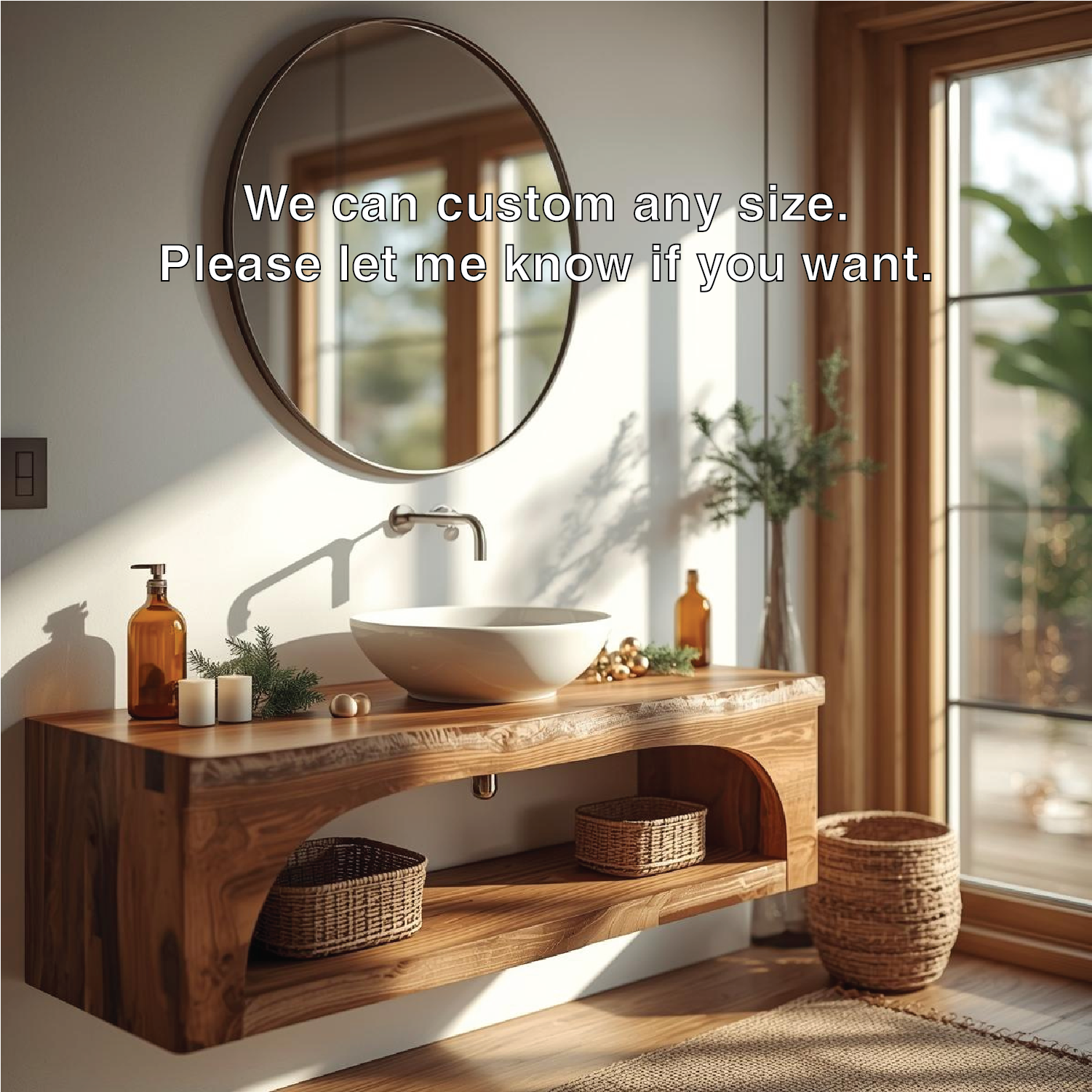 Floating Vanity with Walnut Wood Finish and Spacious Storage Shelf