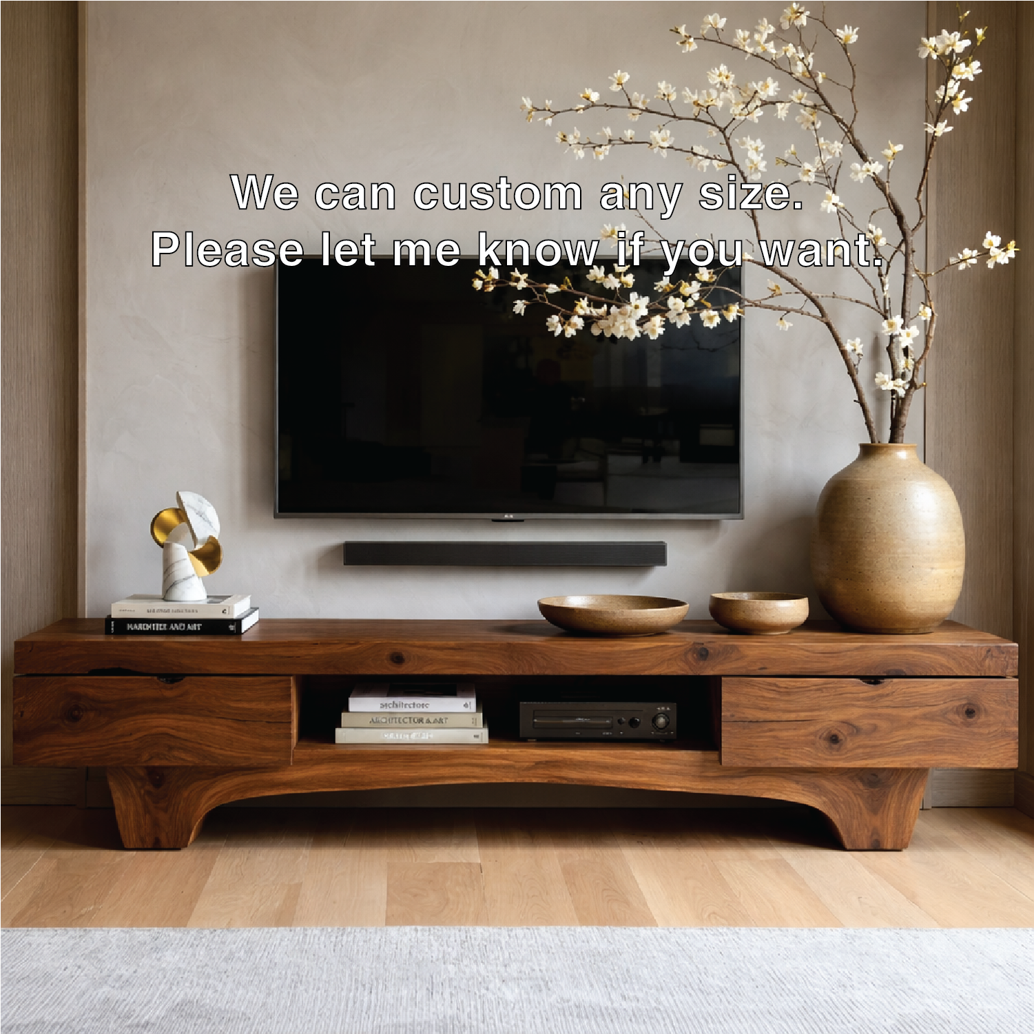 Solid Wood TV Stand with Drawers, Rustic-Modern Media Console Cabinet Centerpiece
