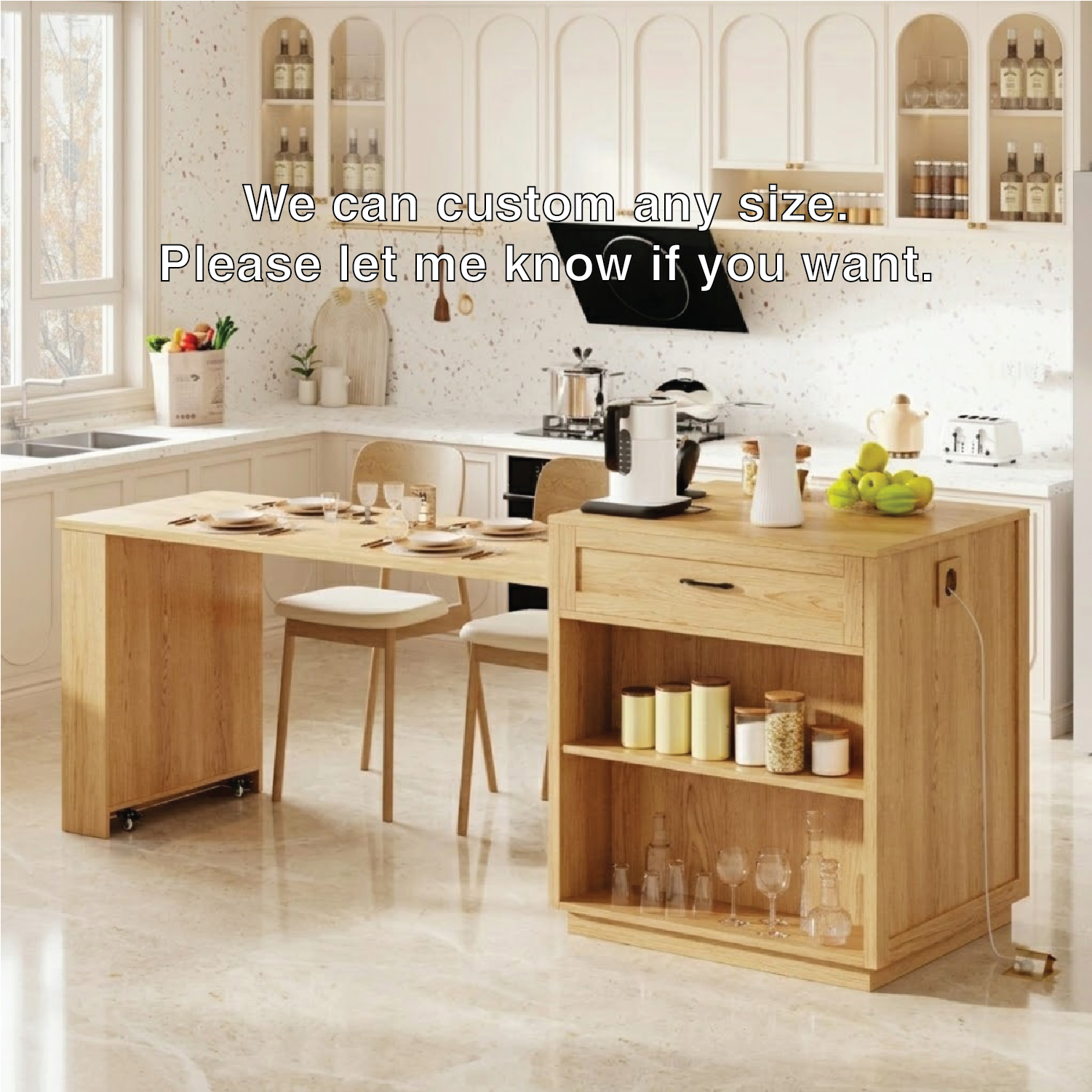 Rolling Kitchen Island with Extendable Dining Table, Storage Shelf, Modern Prep Cart Home
