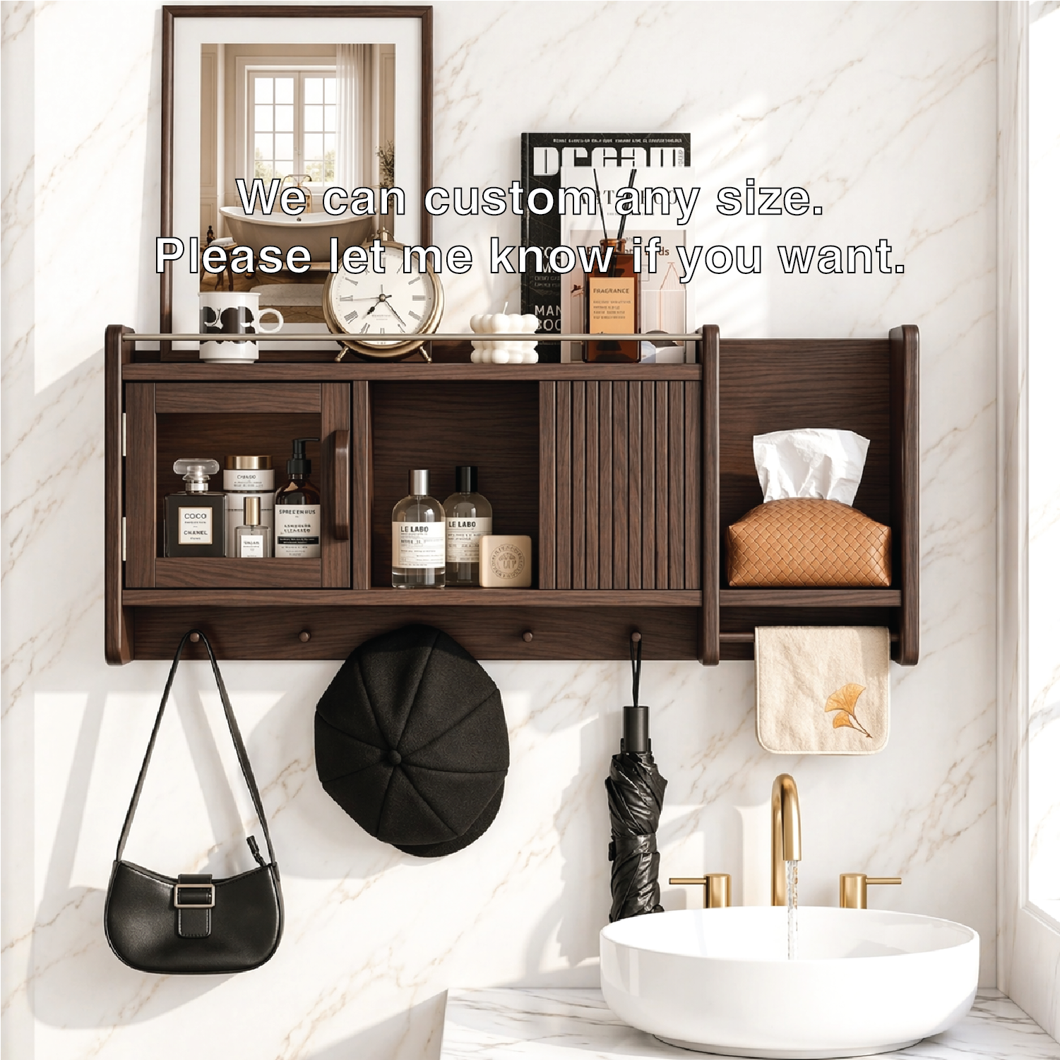 Floating Bathroom Cabinet, Wall Mounted Vanity Shelf Organizer With Tissue Holder