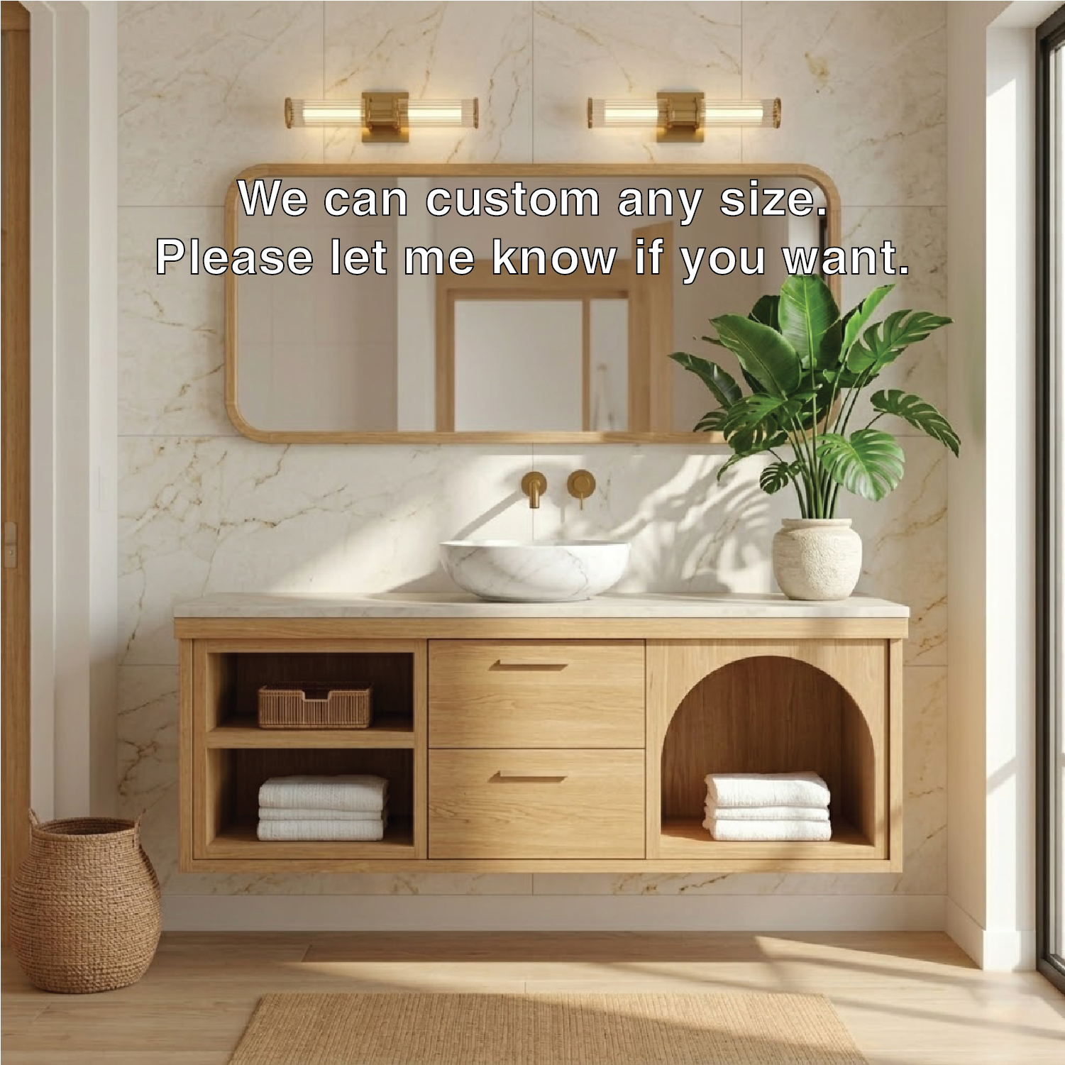 Modern Walnut Floating Vanity with Arched Shelf and Natural Finish