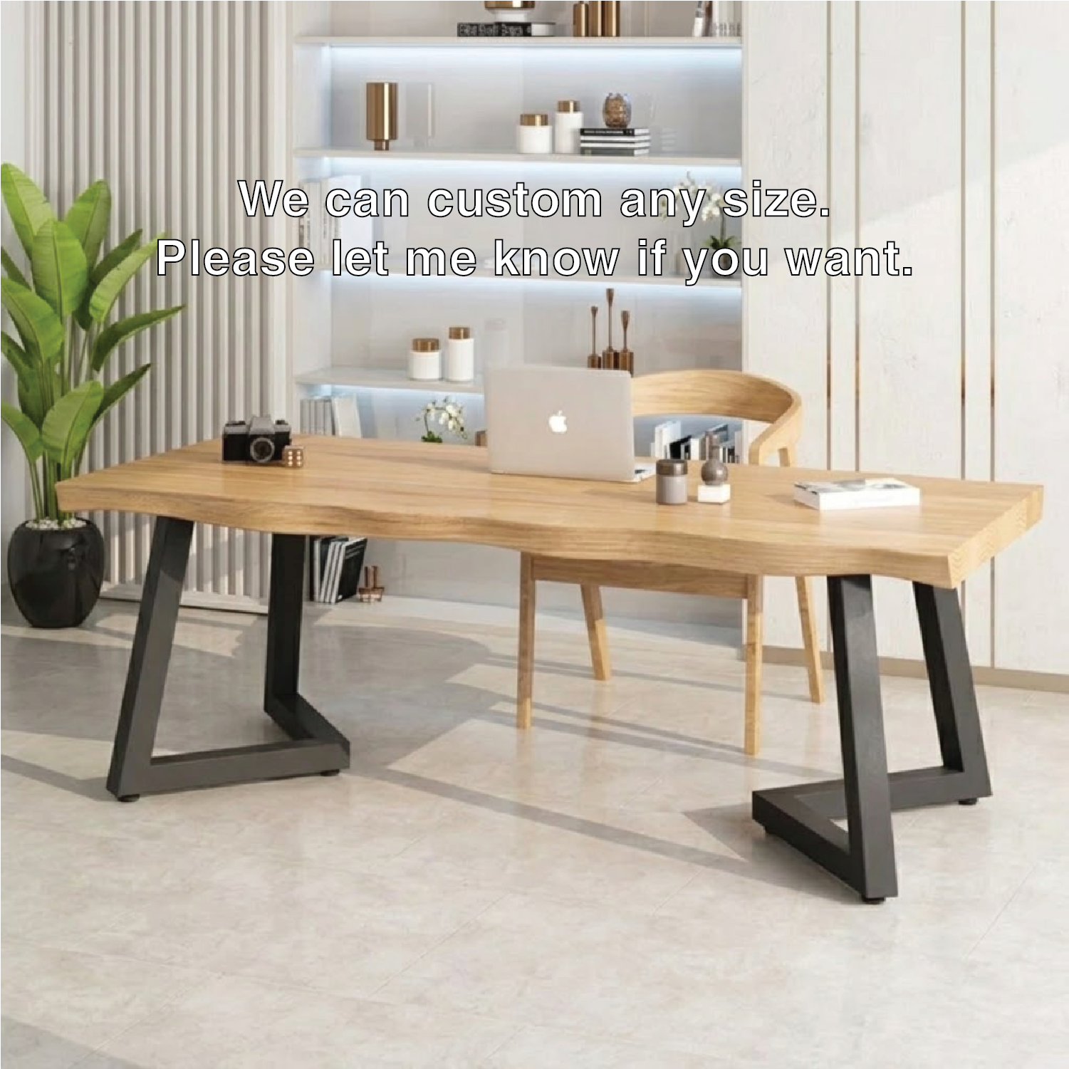 Modern Work Desk with Stylish Black and Wood Frame, Spacious Workspace