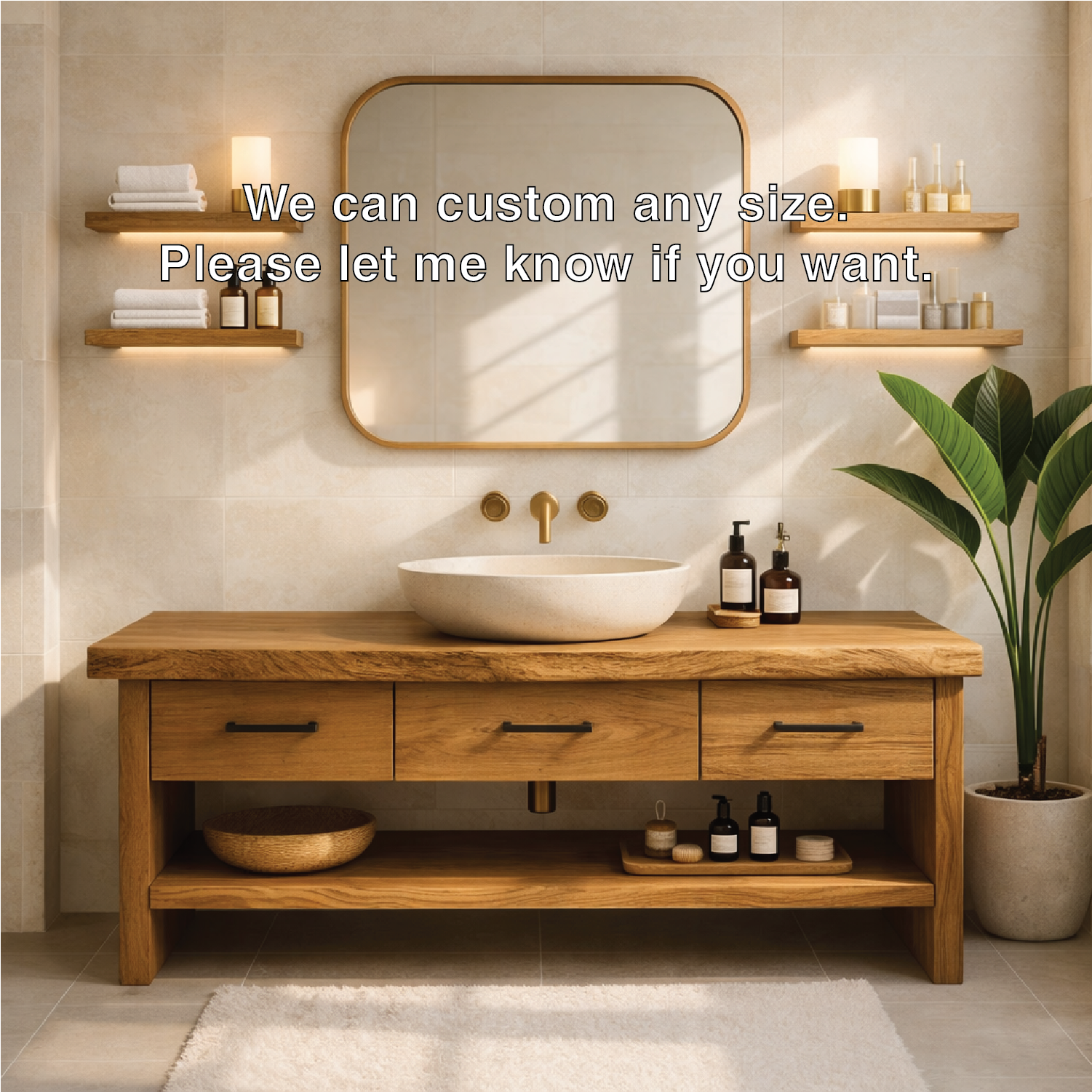 Modern Rustic Solid Wood Bathroom Vanity Cabinet With Drawers And Open Shelf