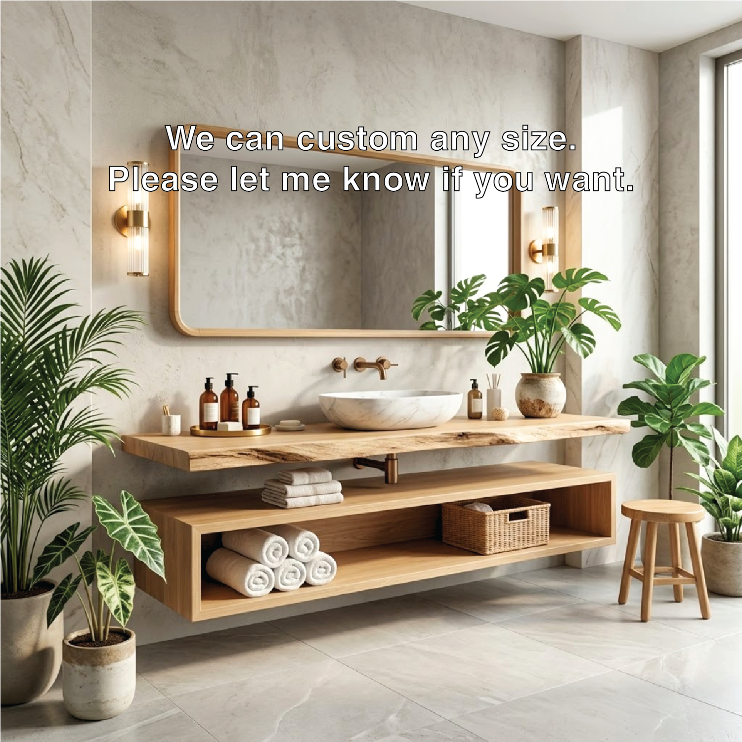 Floating Vanity with Natural Wood Finish and Open Shelf for Bathroom