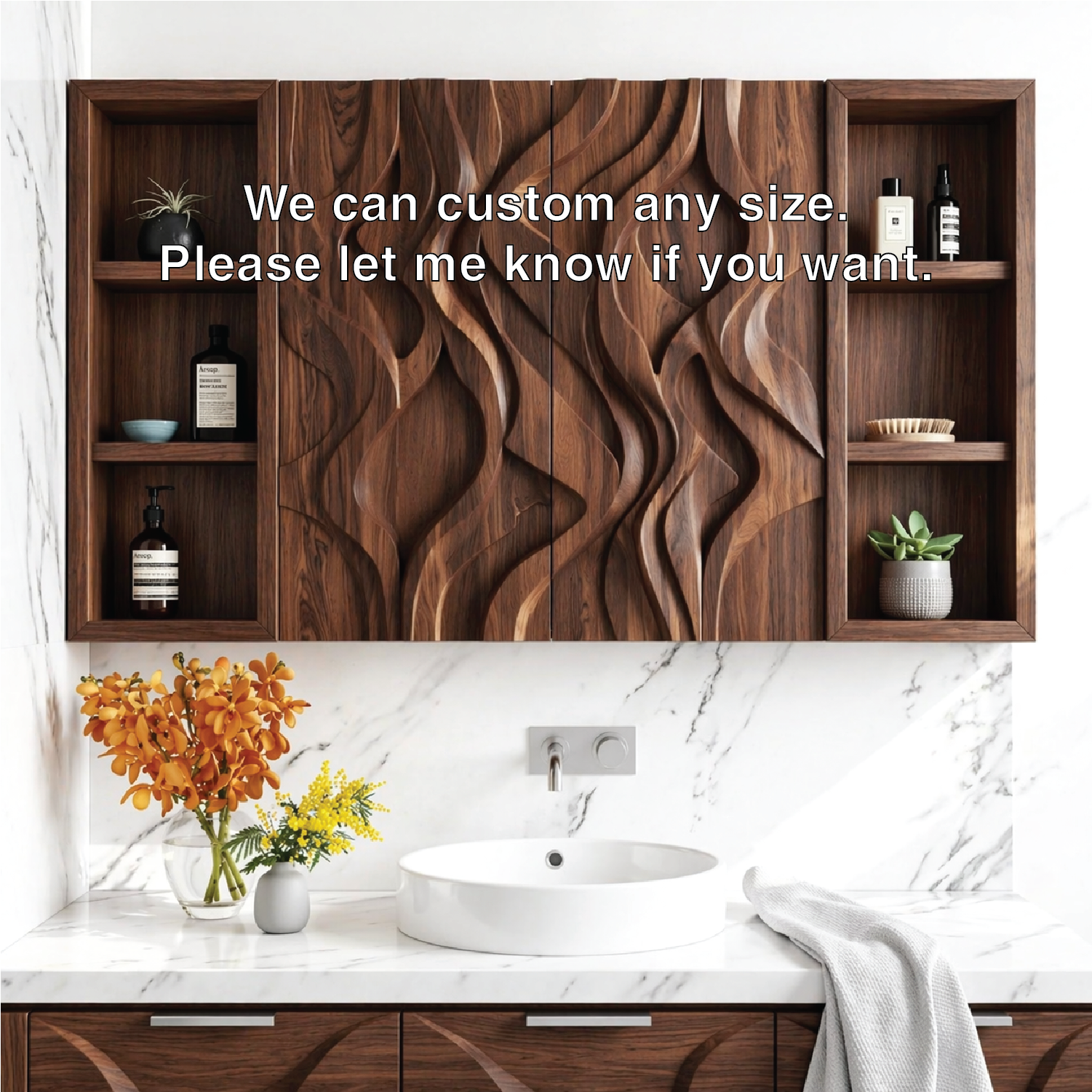 Floating Bathroom Cabinet, Carved Wall Mounted Vanity Organizer With Side Shelves