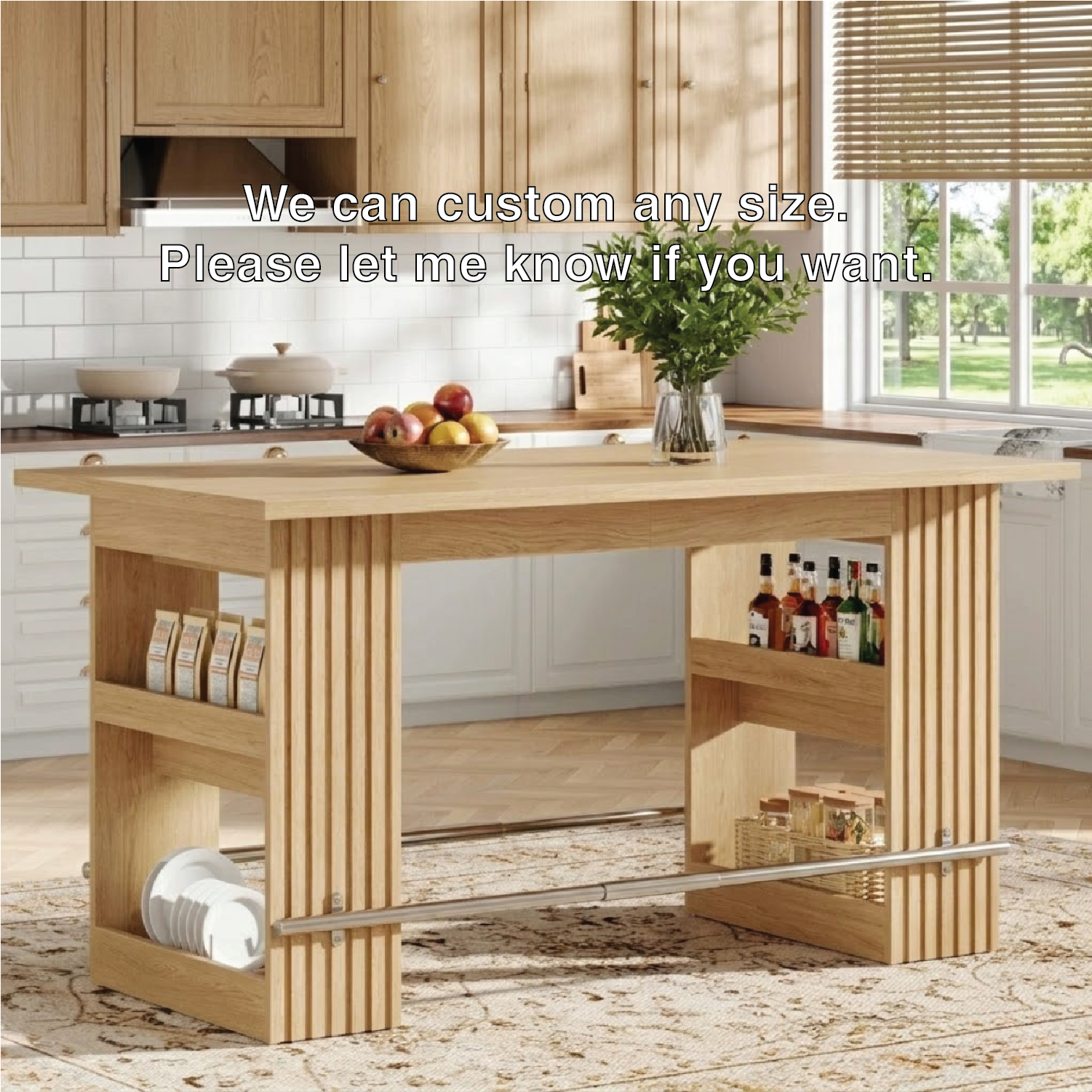 Large Kitchen Island with Open Side Storage, Modern Prep Table for Kitchen Dining Space