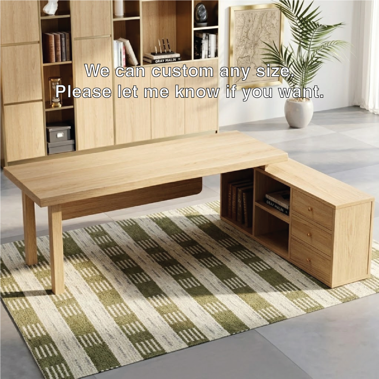 Modern Work Desk with Storage, Spacious Desk for Office, Simple Desk with Shelves