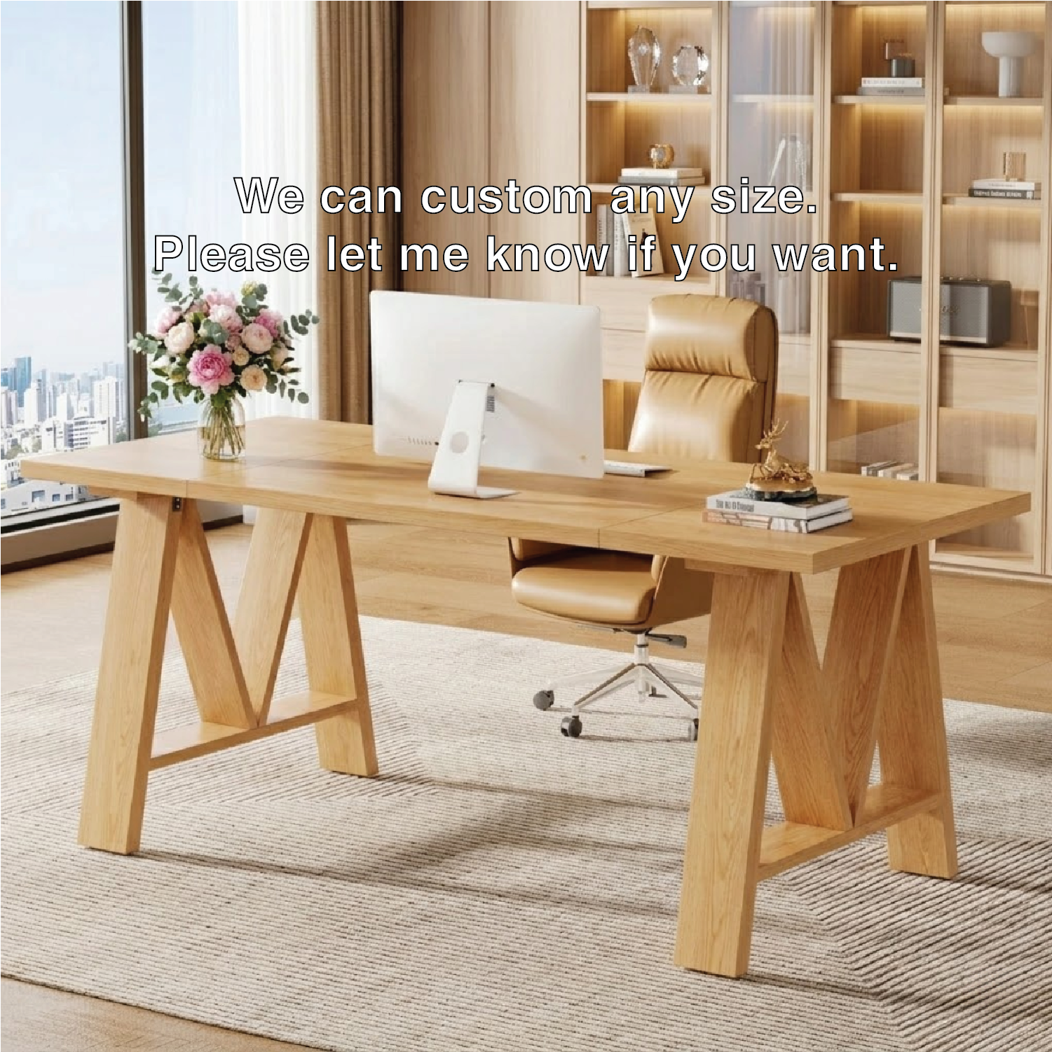 Modern Office Desk with Unique "M" Shape Legs and Spacious Workspace