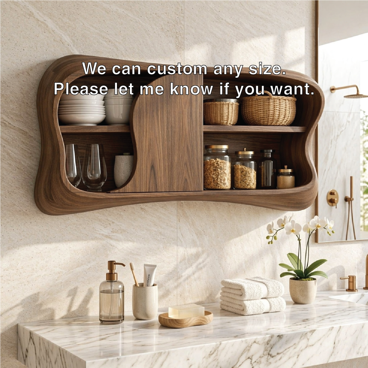 Floating Bathroom Cabinet, Modern Organic Wall Mounted Vanity Storage Organizer Unit