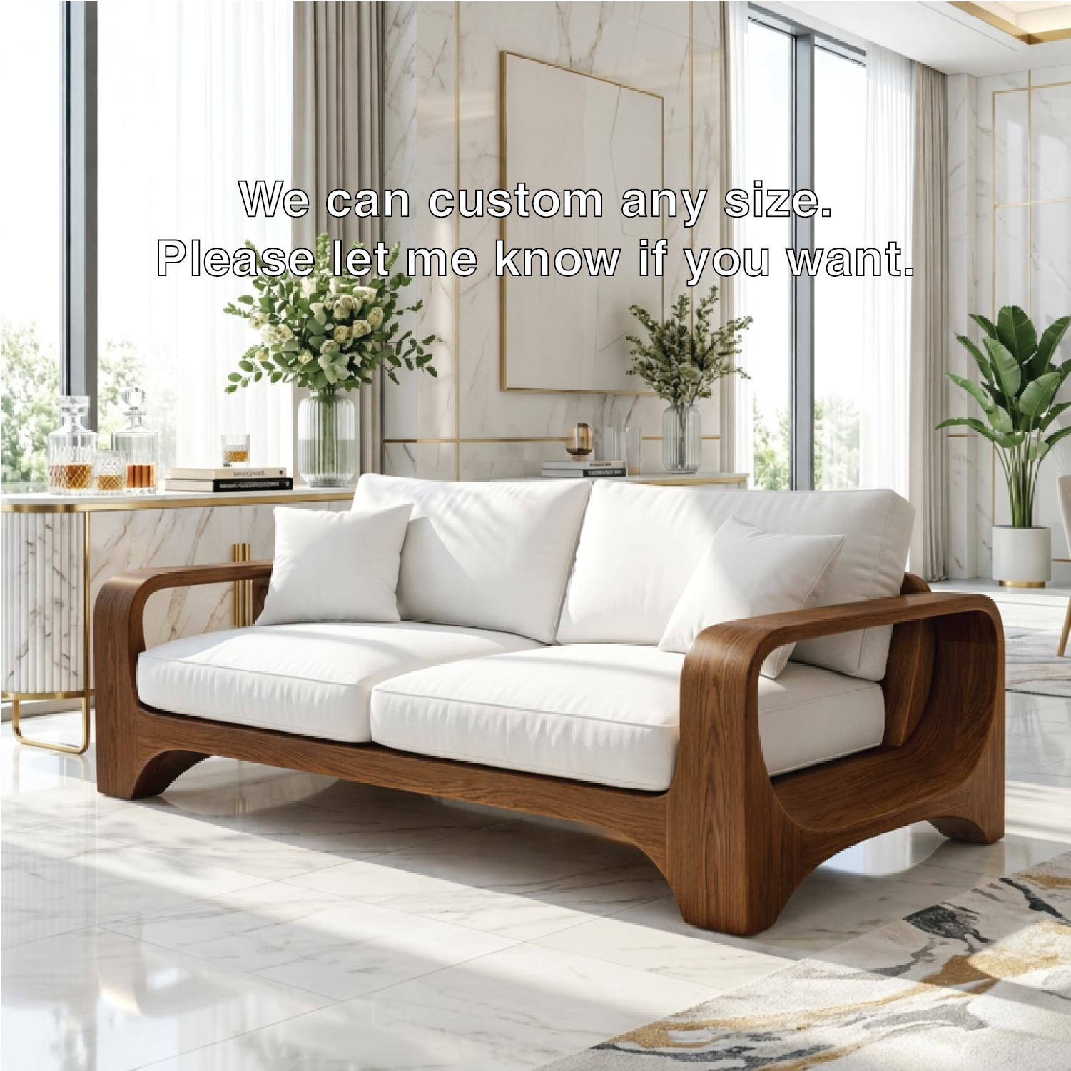 Modern Minimalist Solid Wood Sofa with White Fabric Cushions Zen Style Living Couch