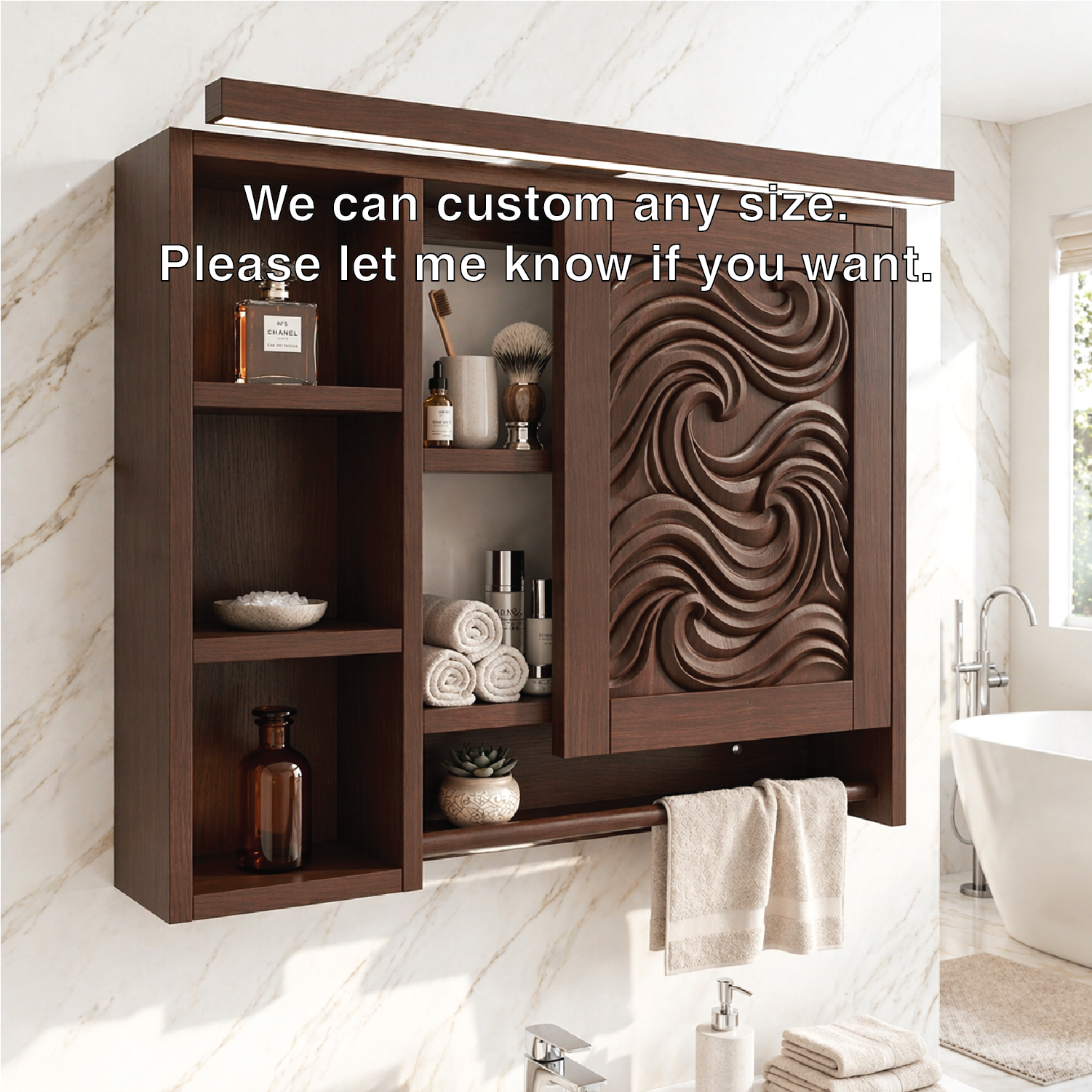 Modern Floating Bathroom Cabinet, Carved Wall-Mounted Vanity Storage Organizer Shelf