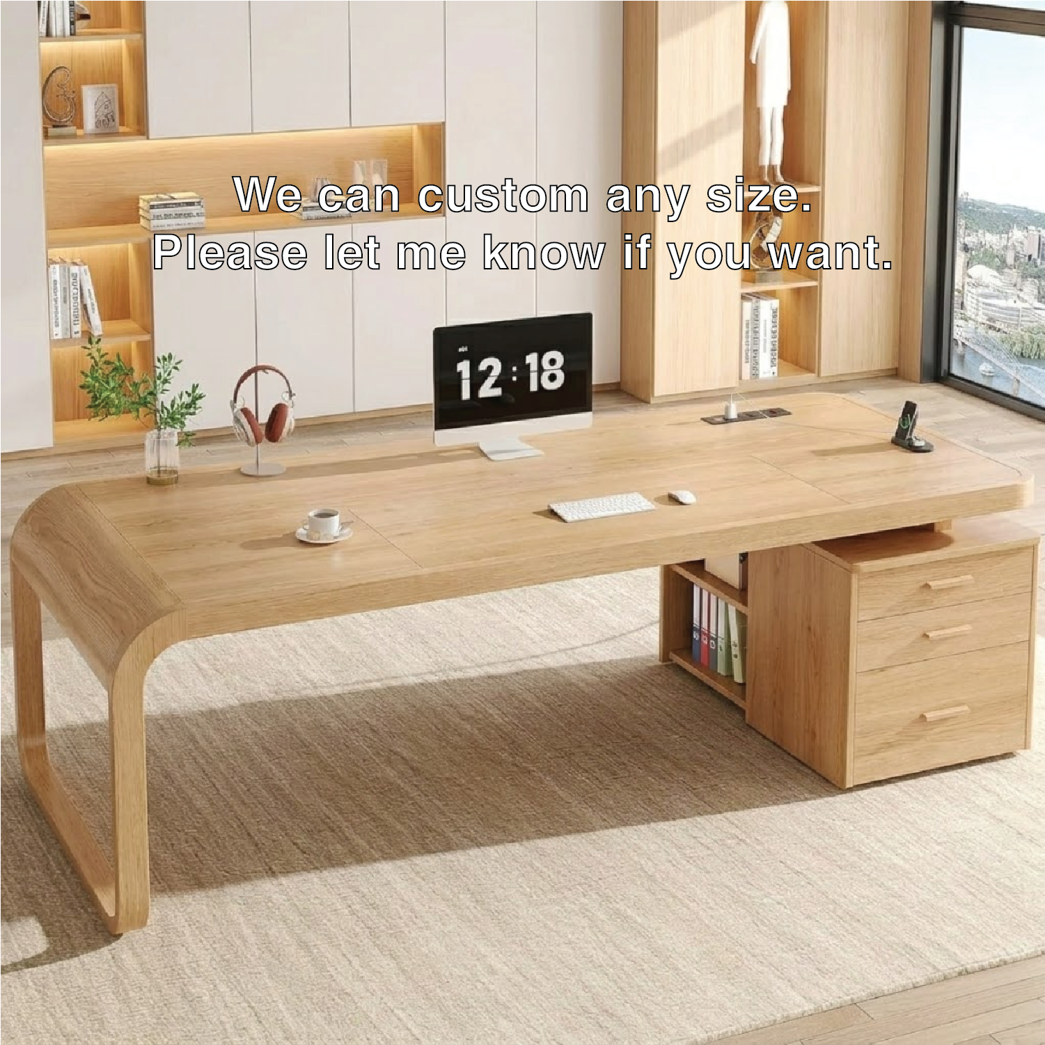 Large Executive Work Desk with Drawers, Modern Office Table, Home Study Computer Writing Desk