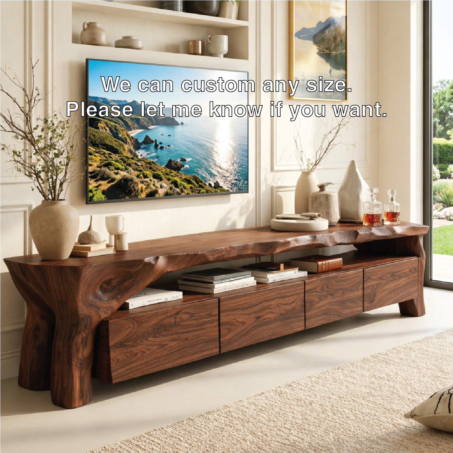 Rustic Live Edge Entertainment Console, Organic TV Stand for Sophisticated Interiors
