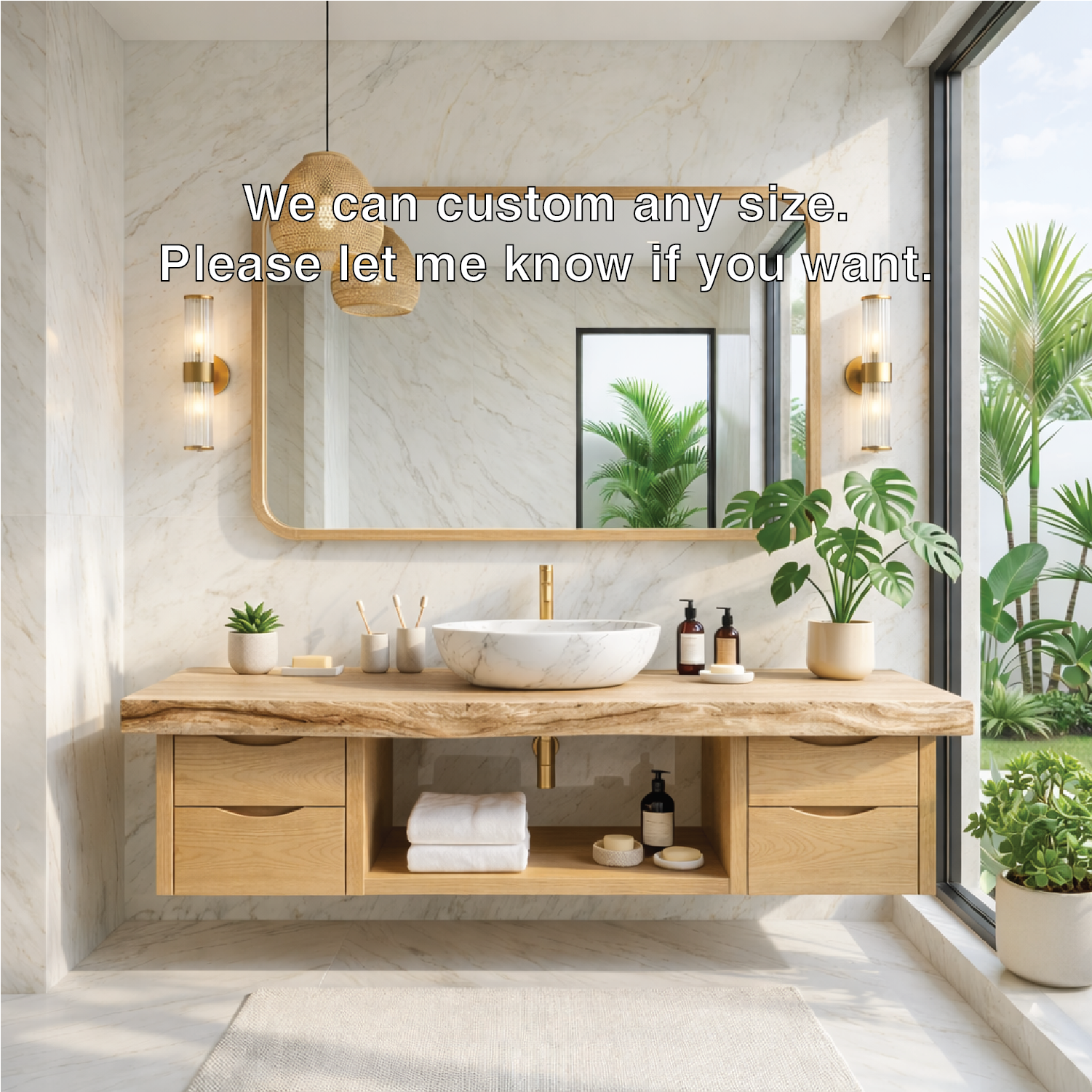 Floating Bathroom Vanity with Natural Wood, Modern Design, and Spacious Storage