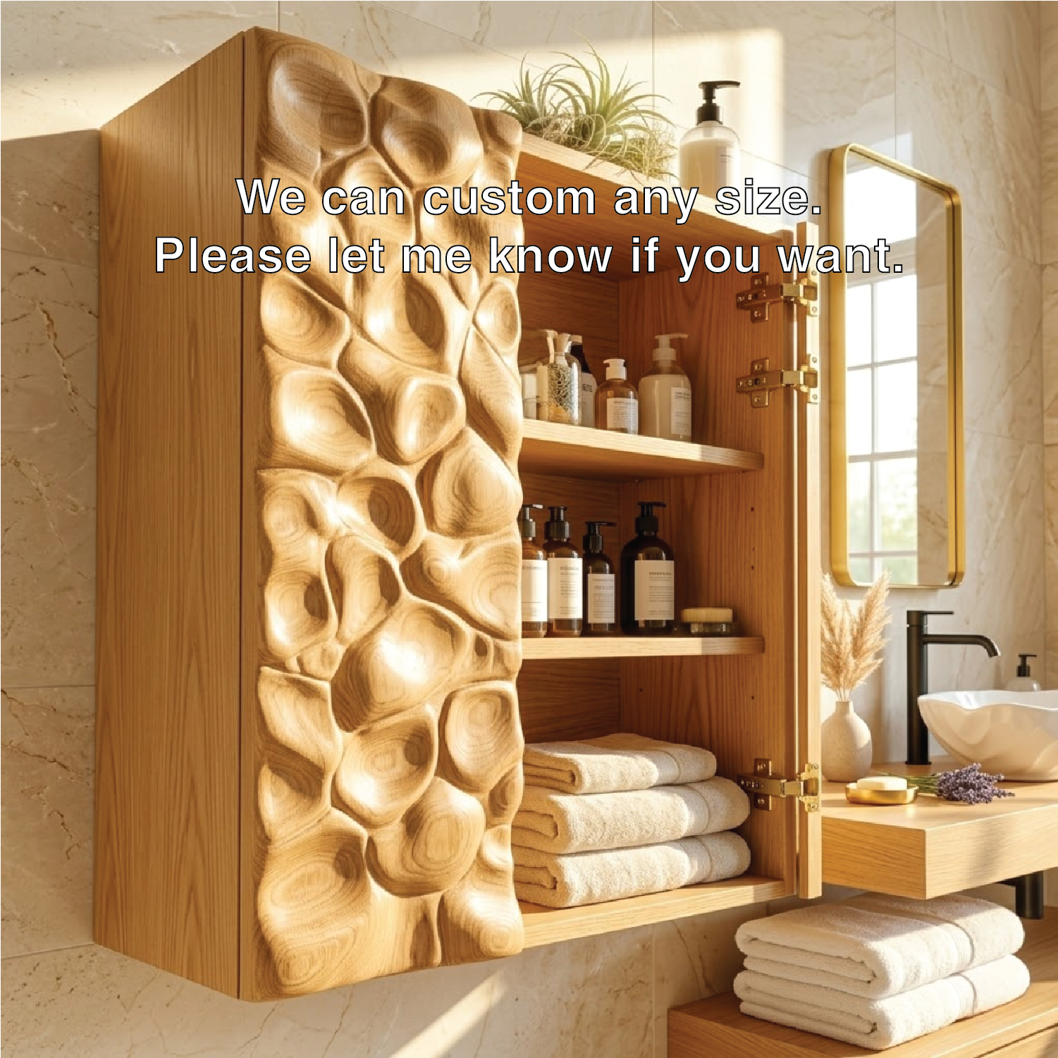 Floating Bathroom Cabinet, Modern Sculpted Wall Mounted Vanity Storage Organizer