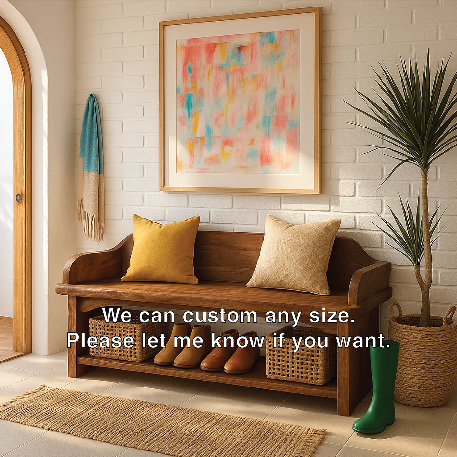 Solid Wood Entryway Bench with Armrests and Shoe Shelf Storage