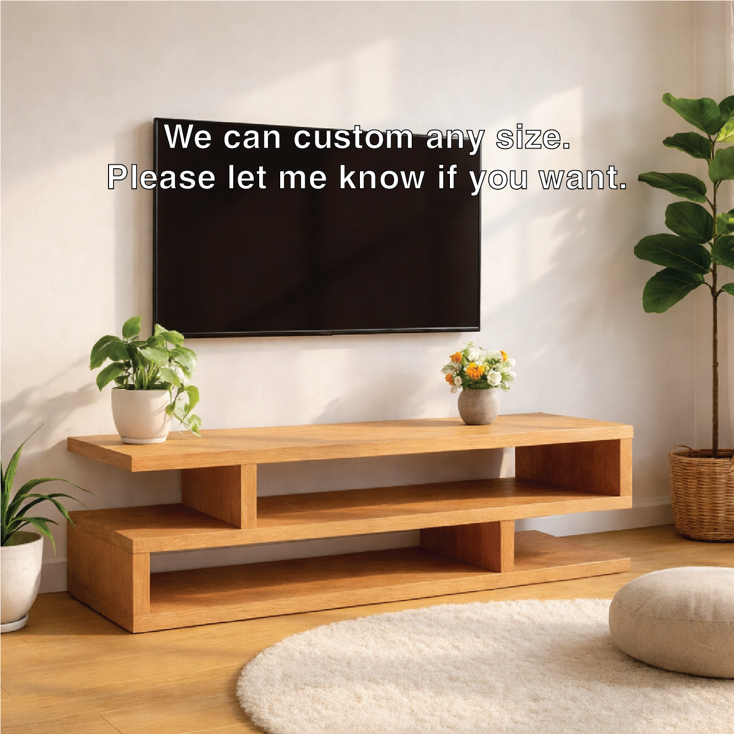 Minimalist Wood TV Stand Long Modern Media Console Low Profile Entertainment Center