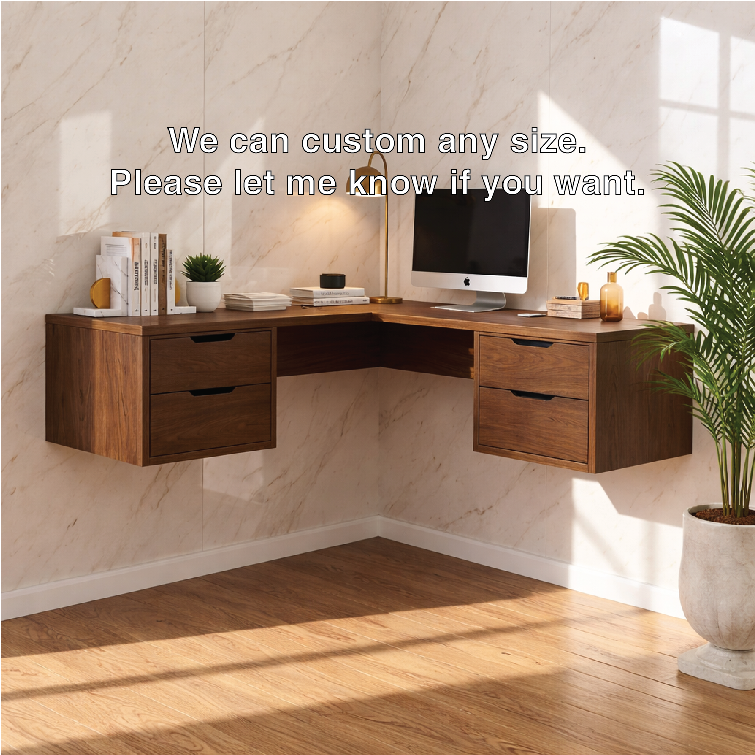 Floating Corner Desk with Drawers – Walnut Wall-Mounted Workspace