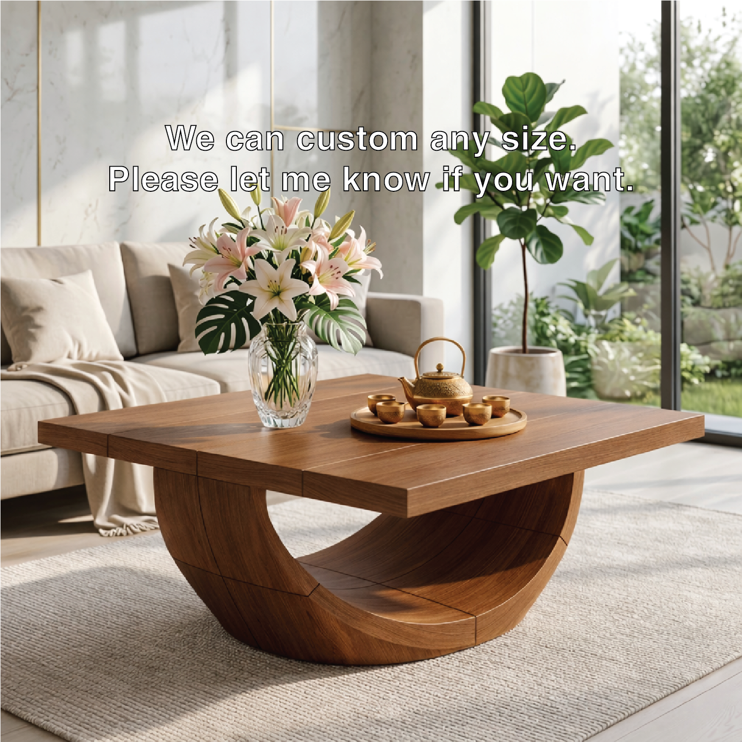 Unique Curved Wooden Coffee Table, Modern Minimalist Living Room Furniture
