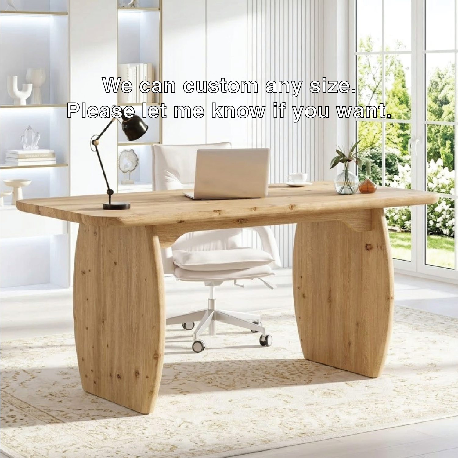 Modern Curved Work Desk with Sculptural Base Large Home Office Writing Table