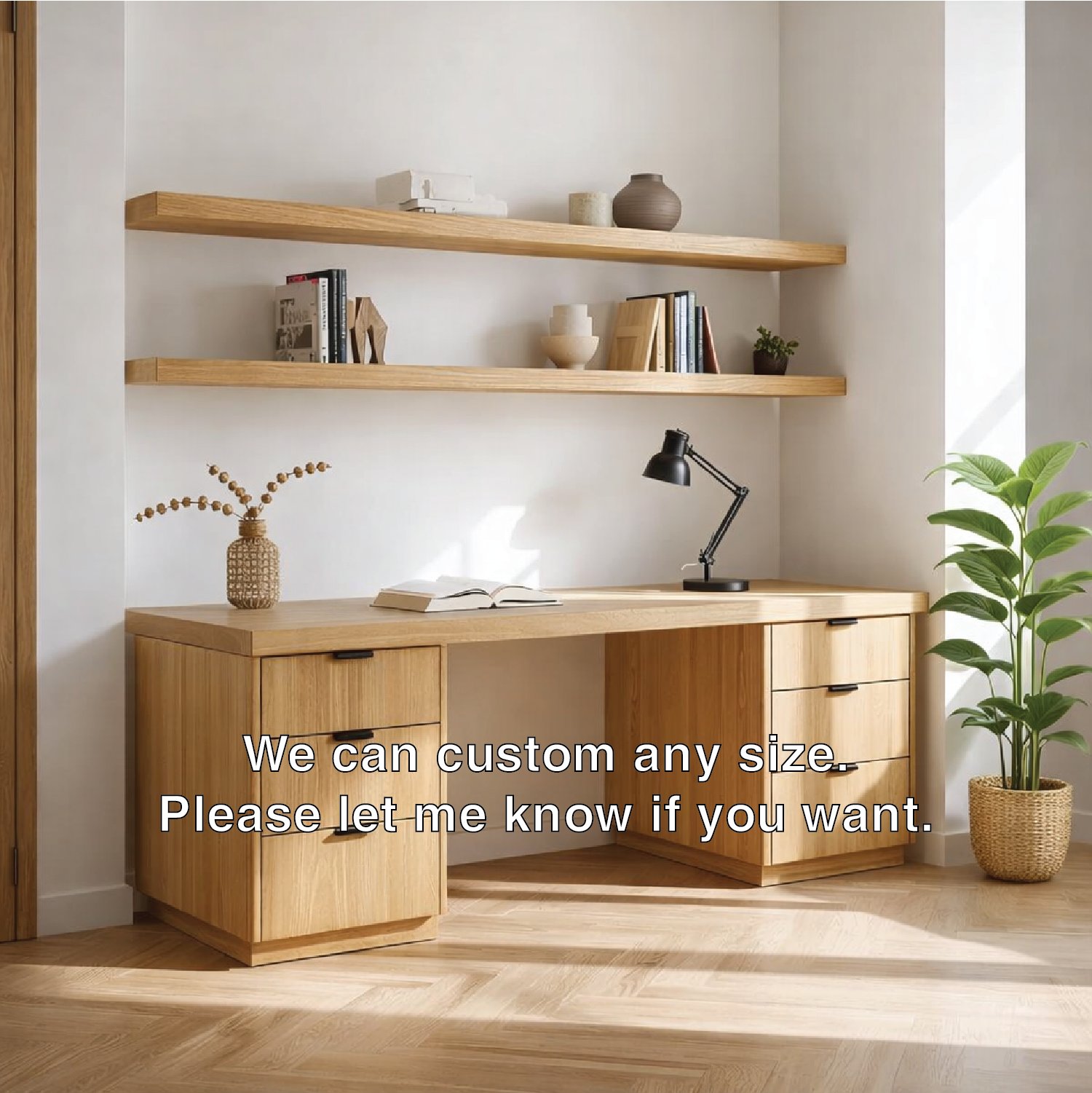 Solid Wood Executive Desk with Double Drawers Modern Home Office Workstation