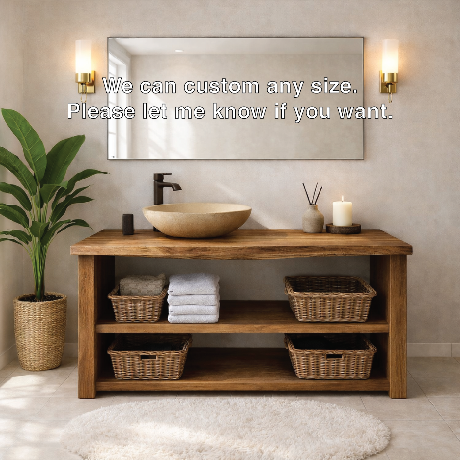 Rustic Wooden Bathroom Vanity with Open Shelves and Modern Faucet