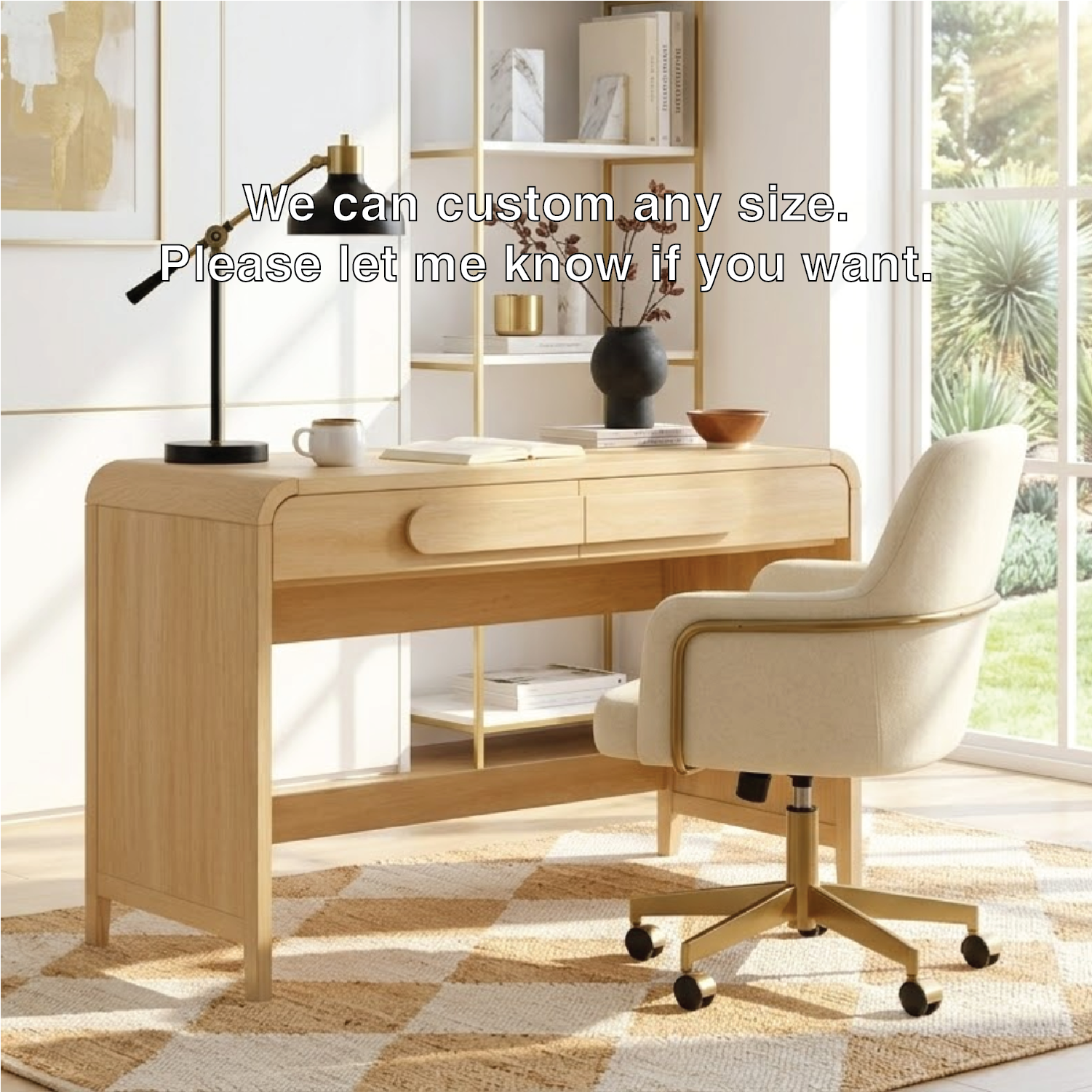 Modern Writing Desk with Storage Drawers and Open Shelf Home Office Desk