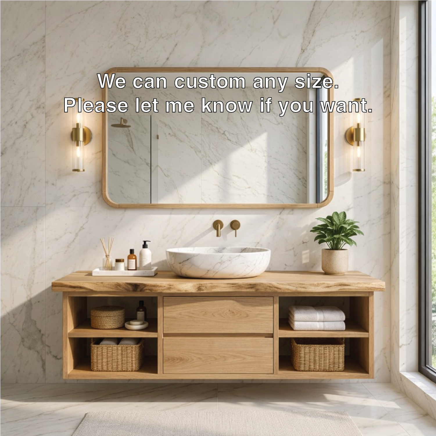 Floating Bathroom Vanity with Natural Wood and Modern Design, Spacious Storage