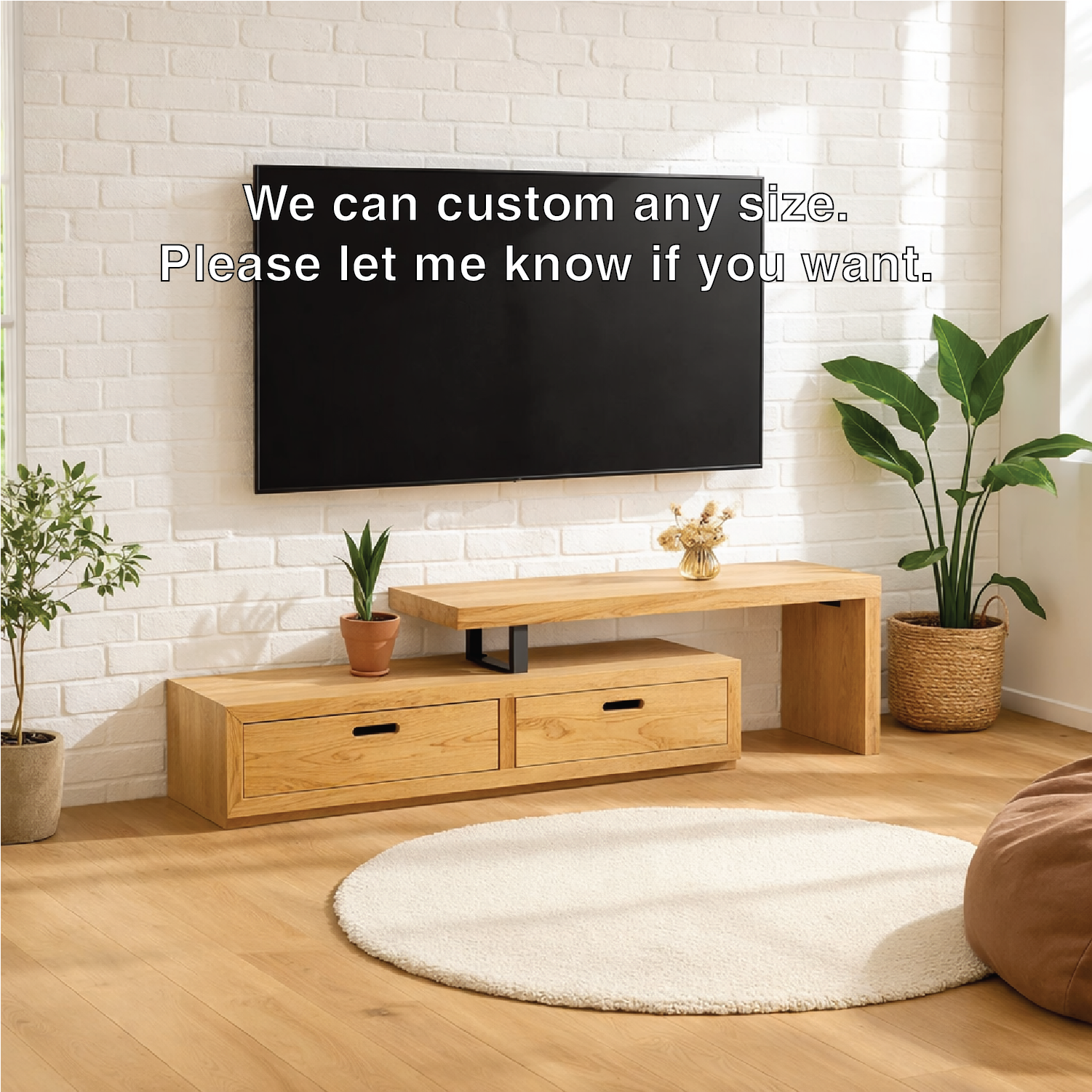 Modern Solid Wood TV Stand Minimalist Media Console Low Entertainment Center Cabinet