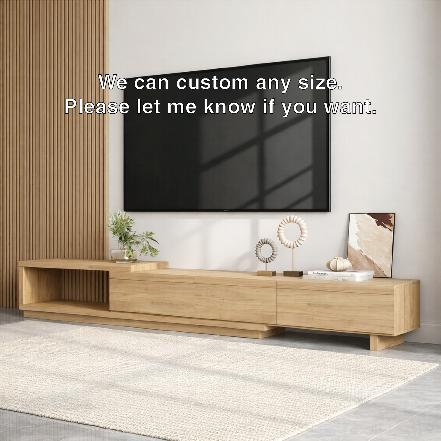 Modern Minimalist Wood TV Stand Long Media Console Low Profile Entertainment Center
