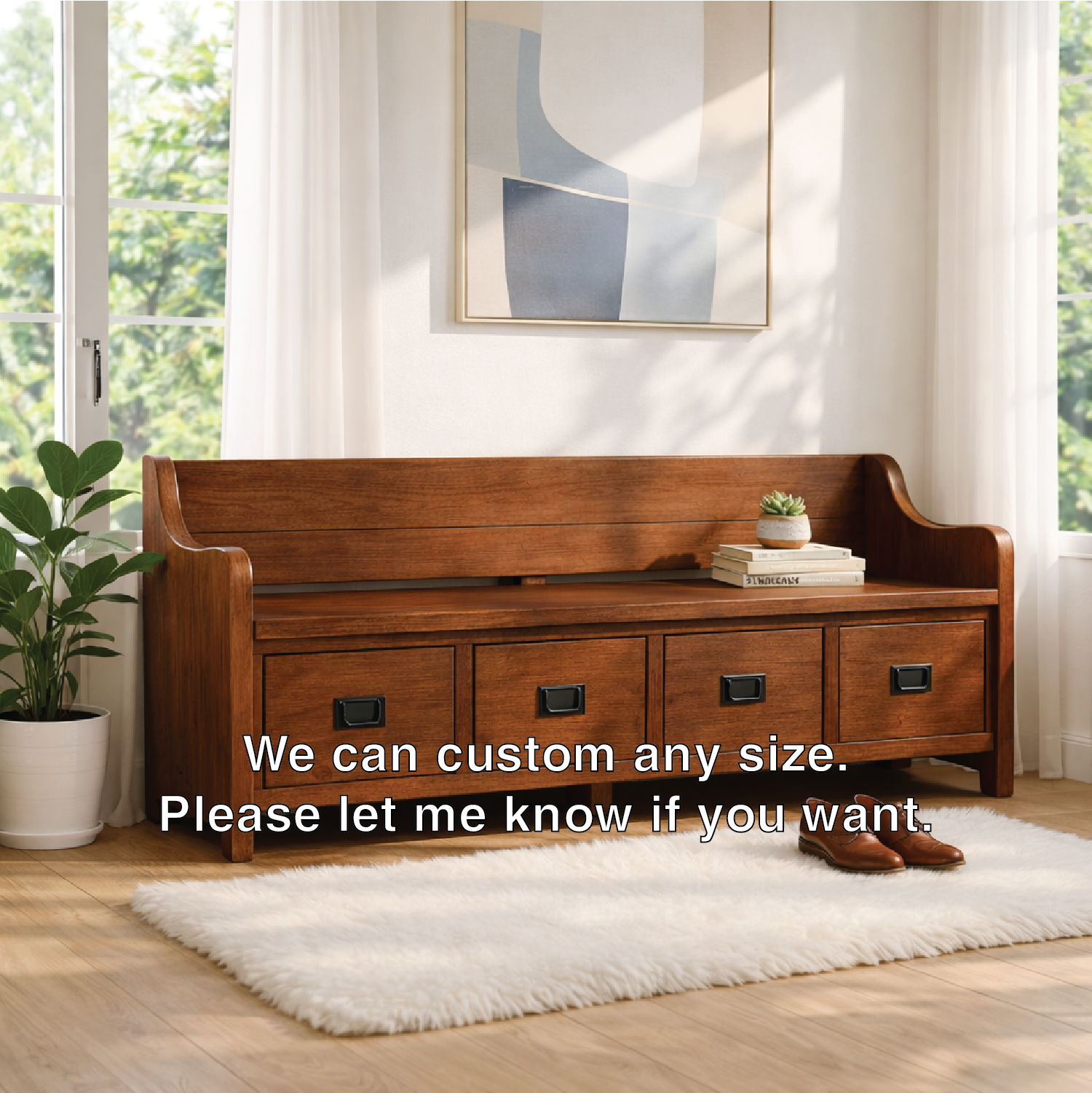 Solid Wood Storage Bench with Drawers, Entryway Hallway Seating Cabinet