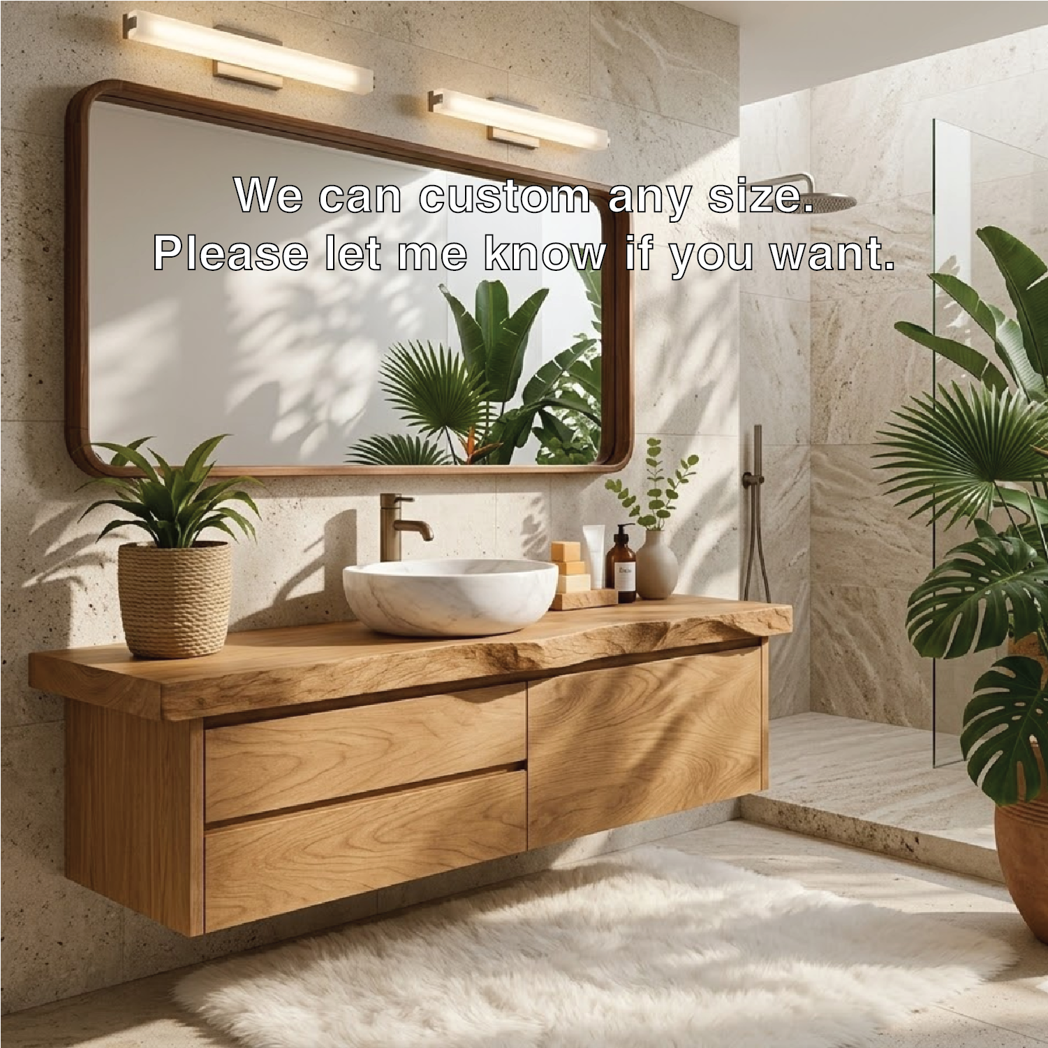 Natural Wood Floating Vanity, Modern Wall-Mounted Bathroom Cabinet with Storage, Minimalist Design