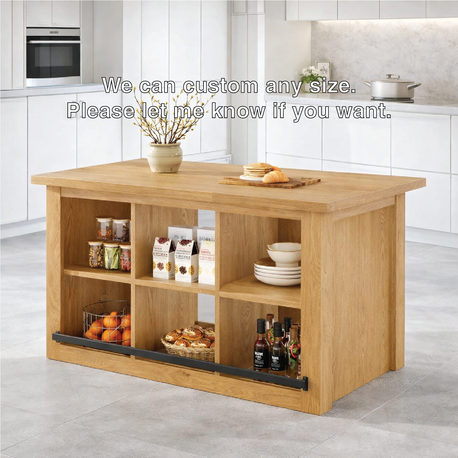 Large Kitchen Island with Open Storage Cubes, Modern Prep Table for Kitchen Dining Space