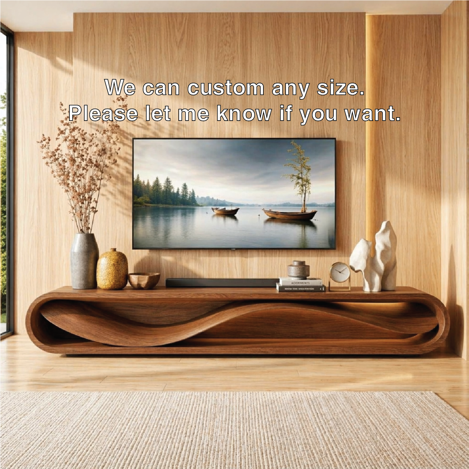 Modern Wave Television Console, Sculptural Entertainment Stand for Elegant Interiors