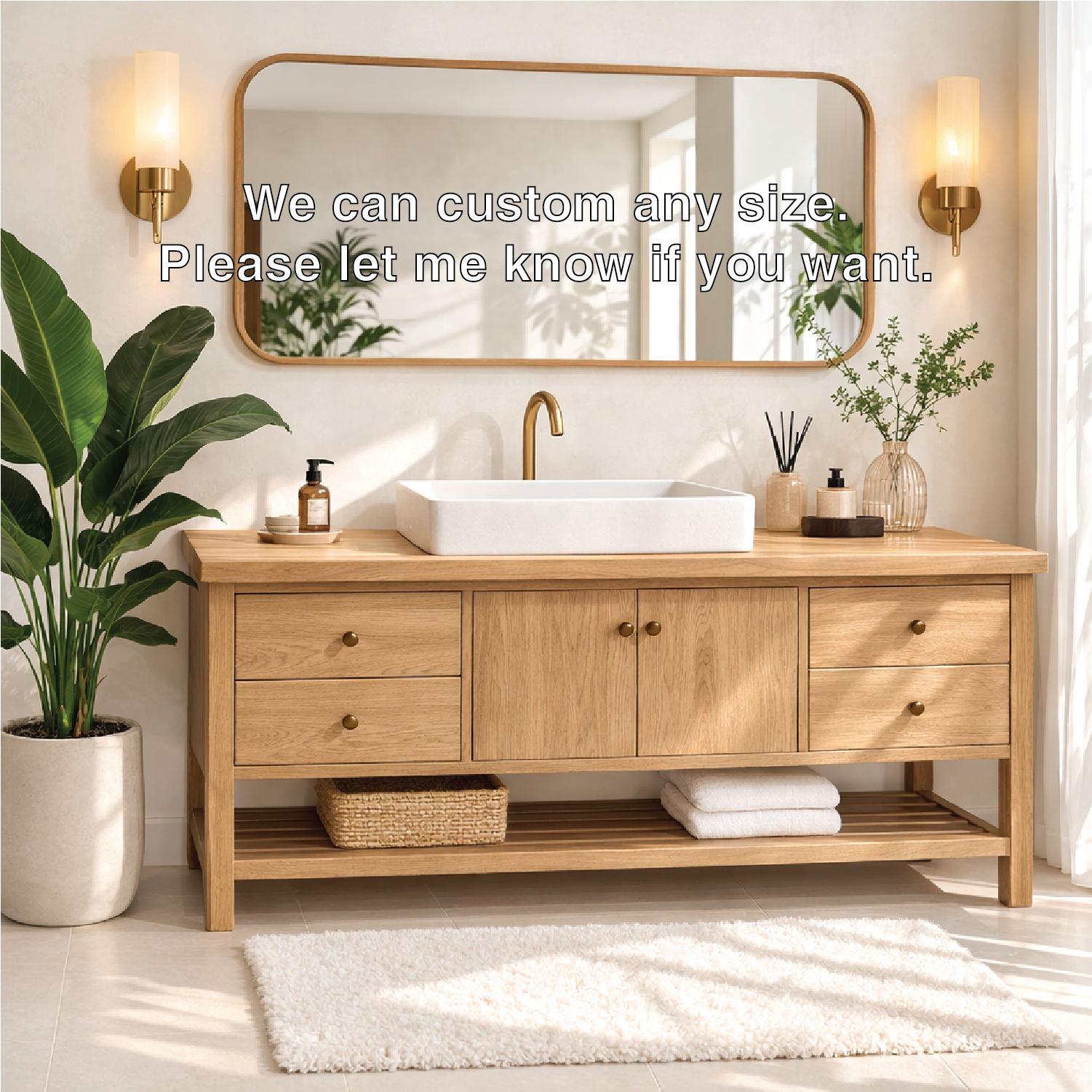 Rustic Bathroom Vanity with Open Shelves and Elegant Brass Faucet