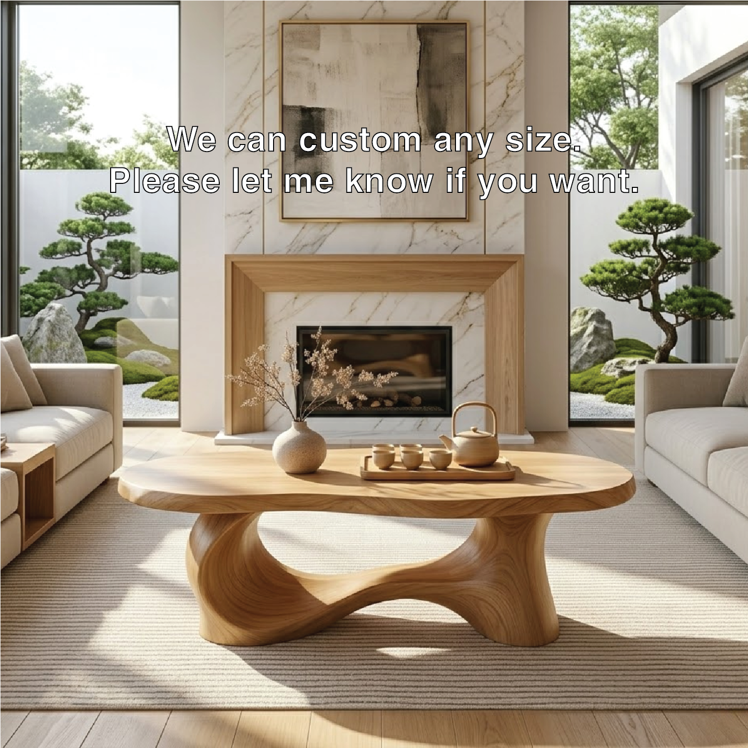 Unique Sculptural Coffee Table, Handcrafted Natural Wood Design for Living Room