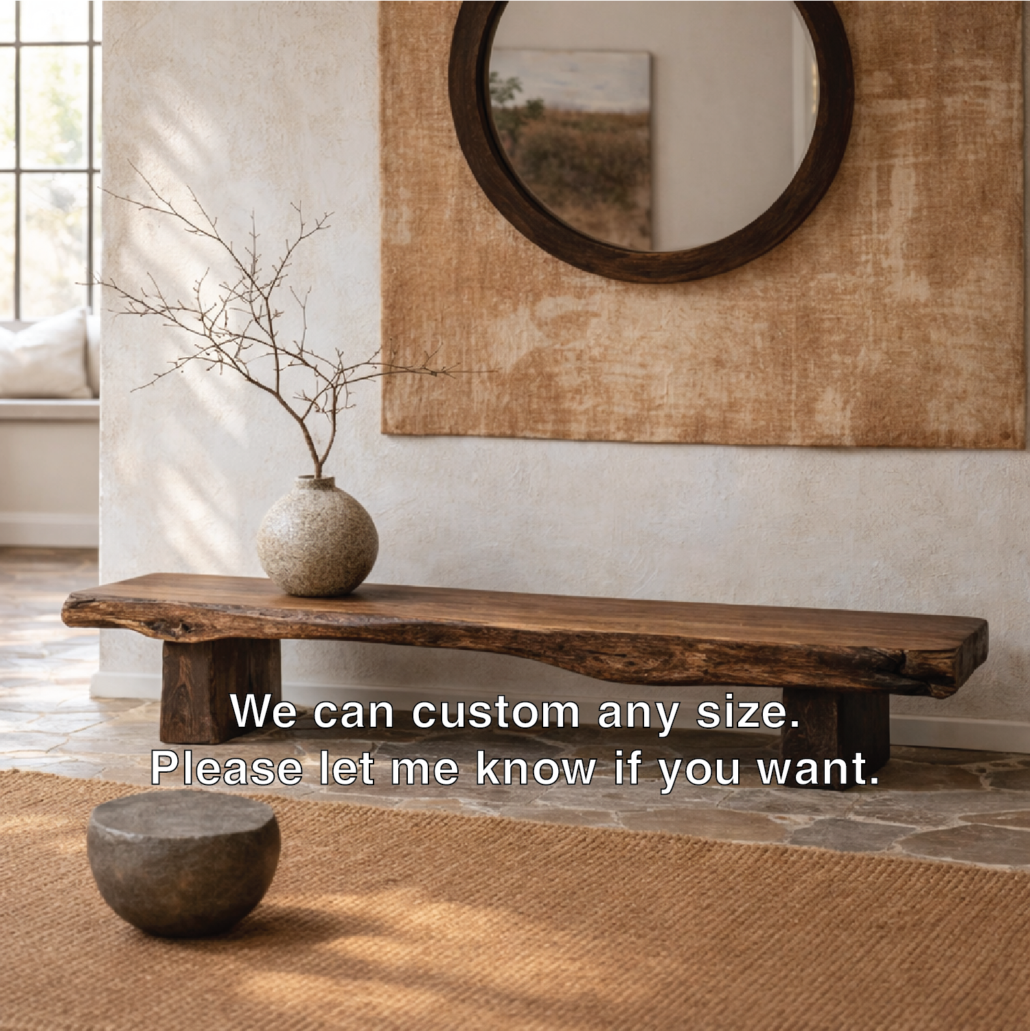 Live Edge Solid Wood Bench, Rustic Organic Entryway Seating