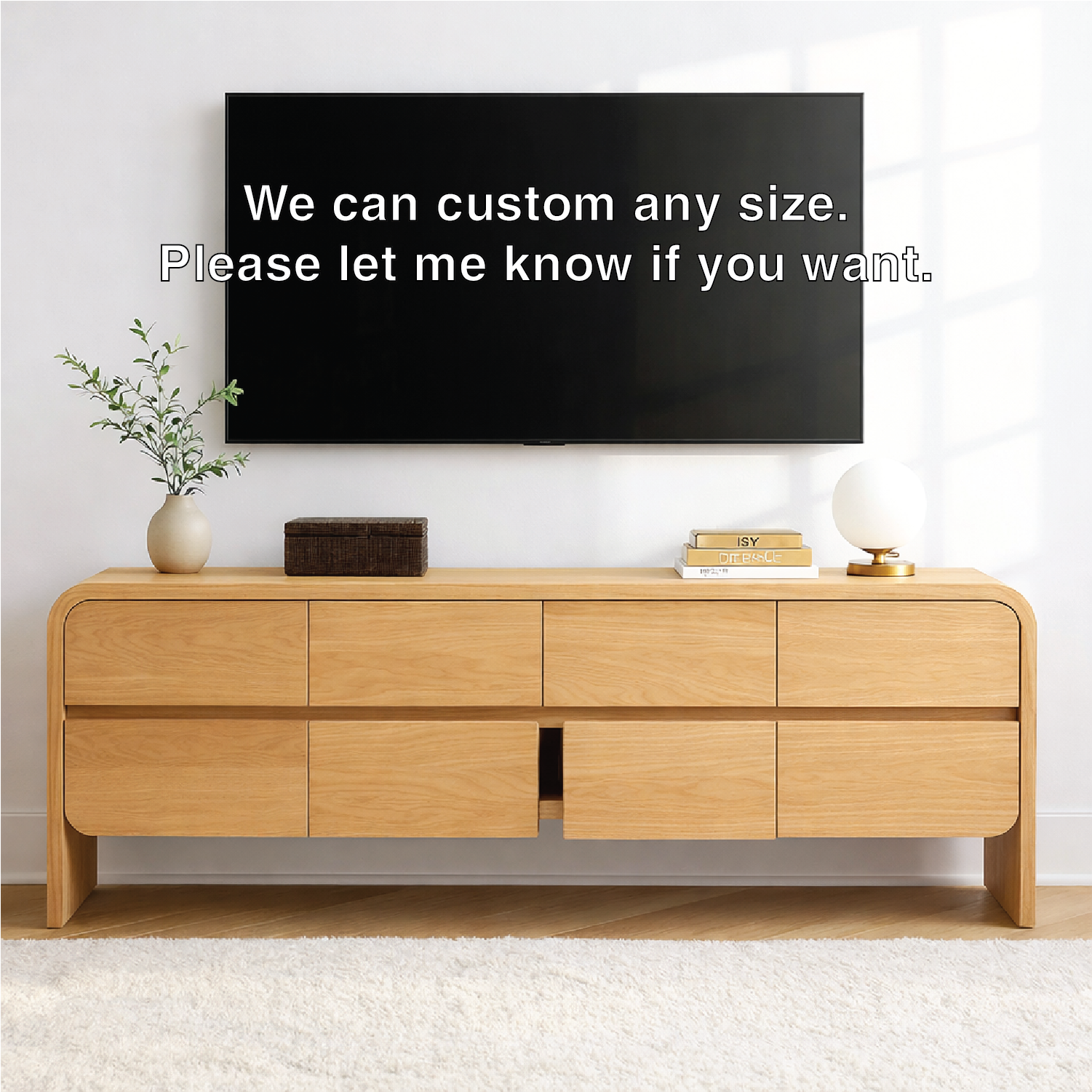 Modern Wood TV Stand With Storage Drawers Long Media Console Minimalist Entertainment Center