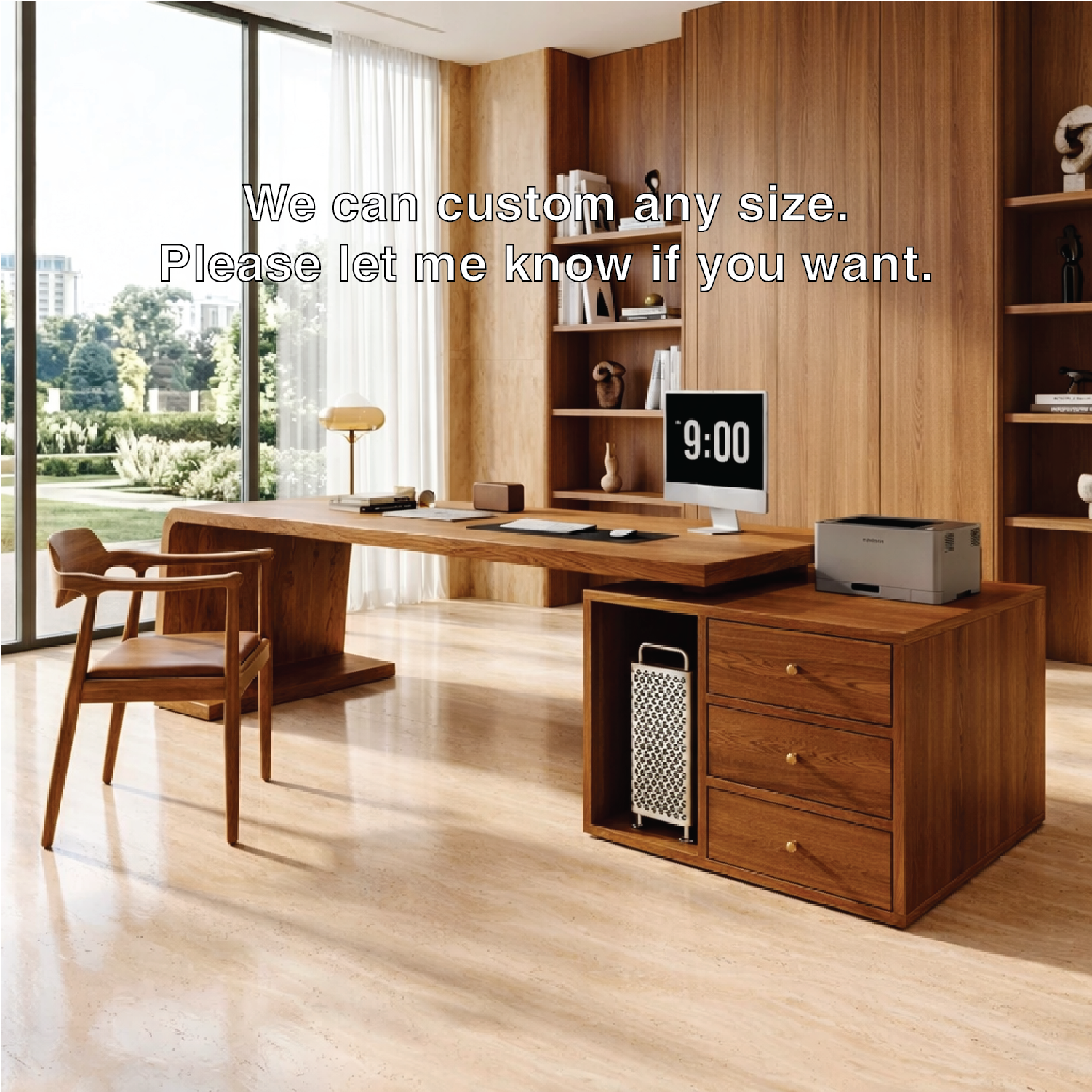 Modern Executive Desk with Drawers, Floating Workstation Storage Writing Table