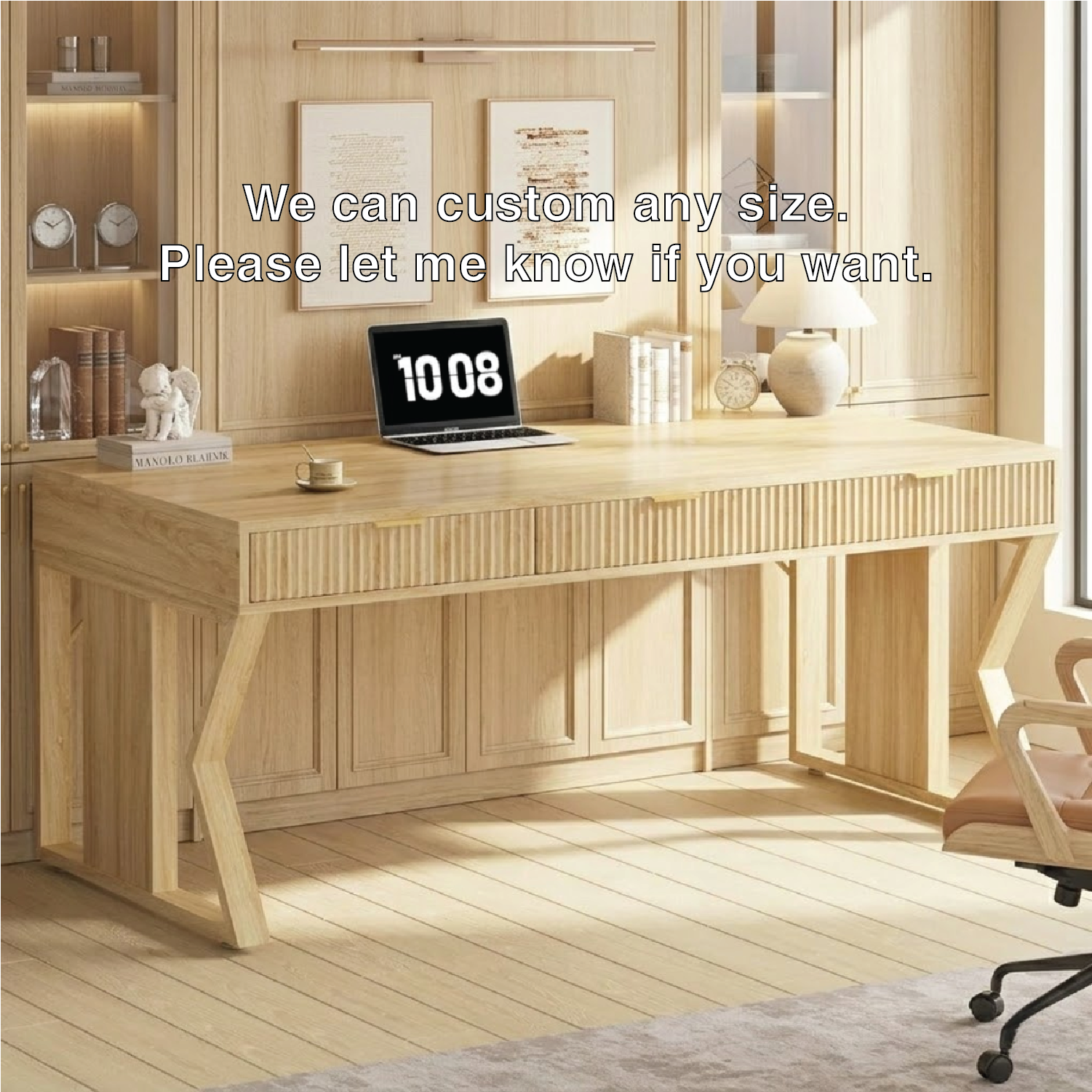 Modern Executive Writing Desk, Large Office Table, Home Study Work Desk with Clean Lines