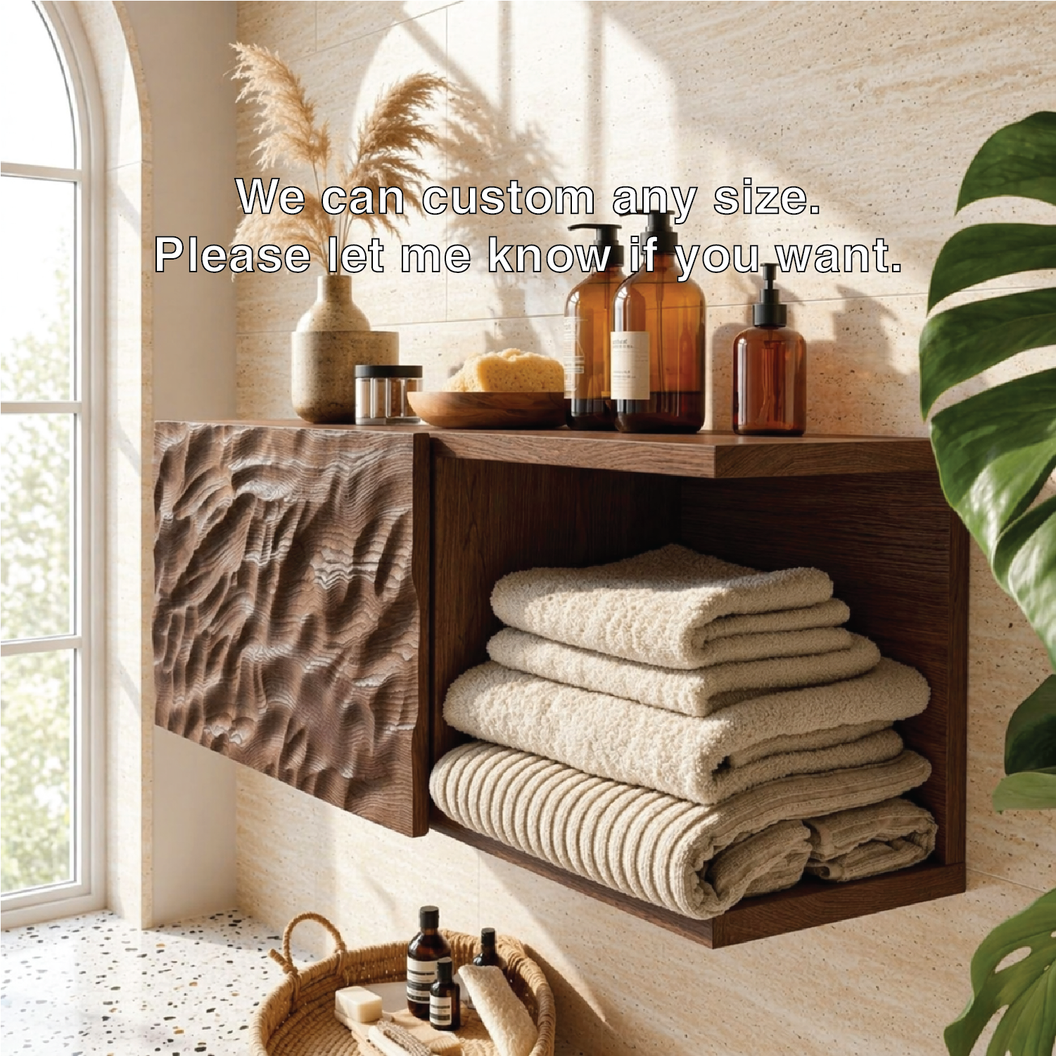 Floating Bathroom Cabinet, Modern Textured Wall Mounted Vanity Storage Organizer