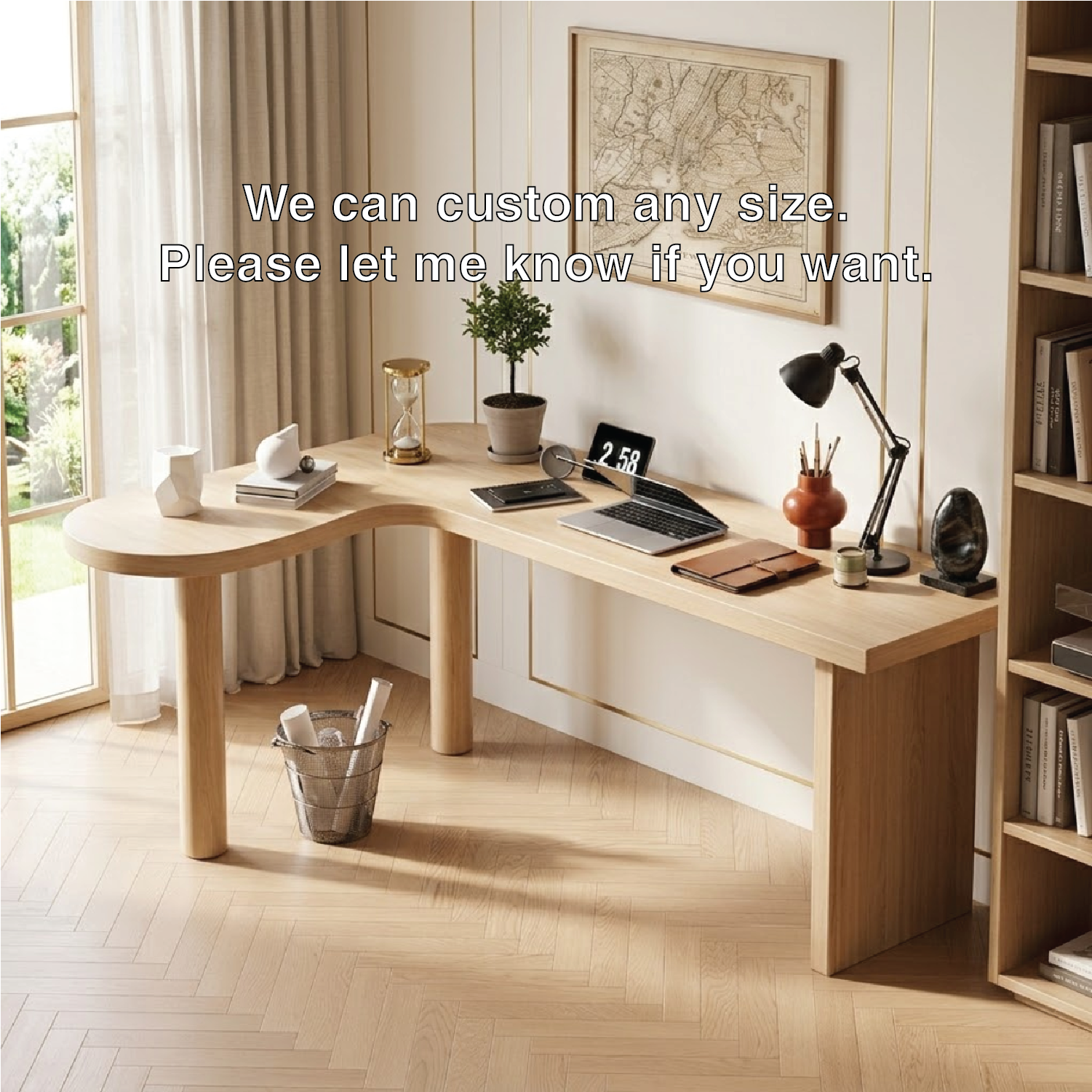 Modern Curved Work Desk with Spacious Workspace for Home Office