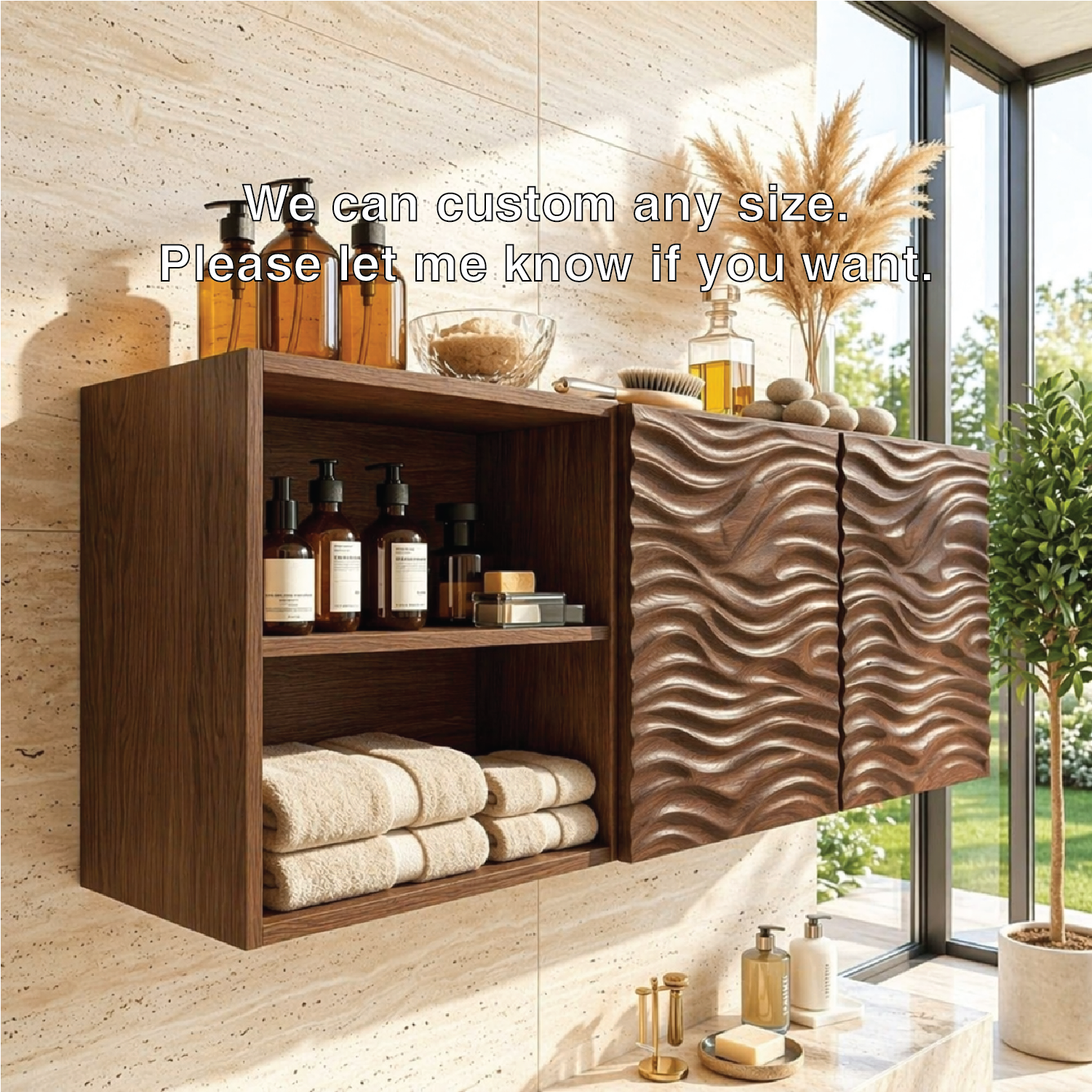 Floating Bathroom Cabinet, Modern Wall Mounted Wavy Vanity Storage Shelf Organizer