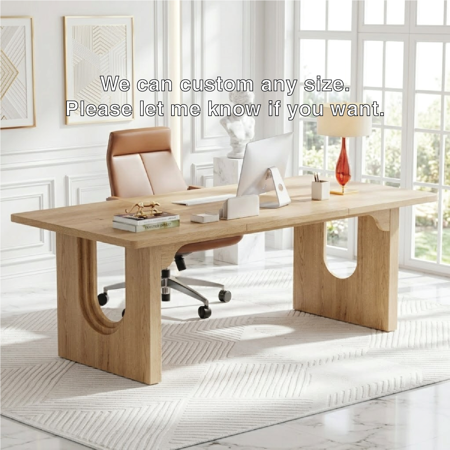 Modern Executive Desk with Sculptural Base Home Office Work Table