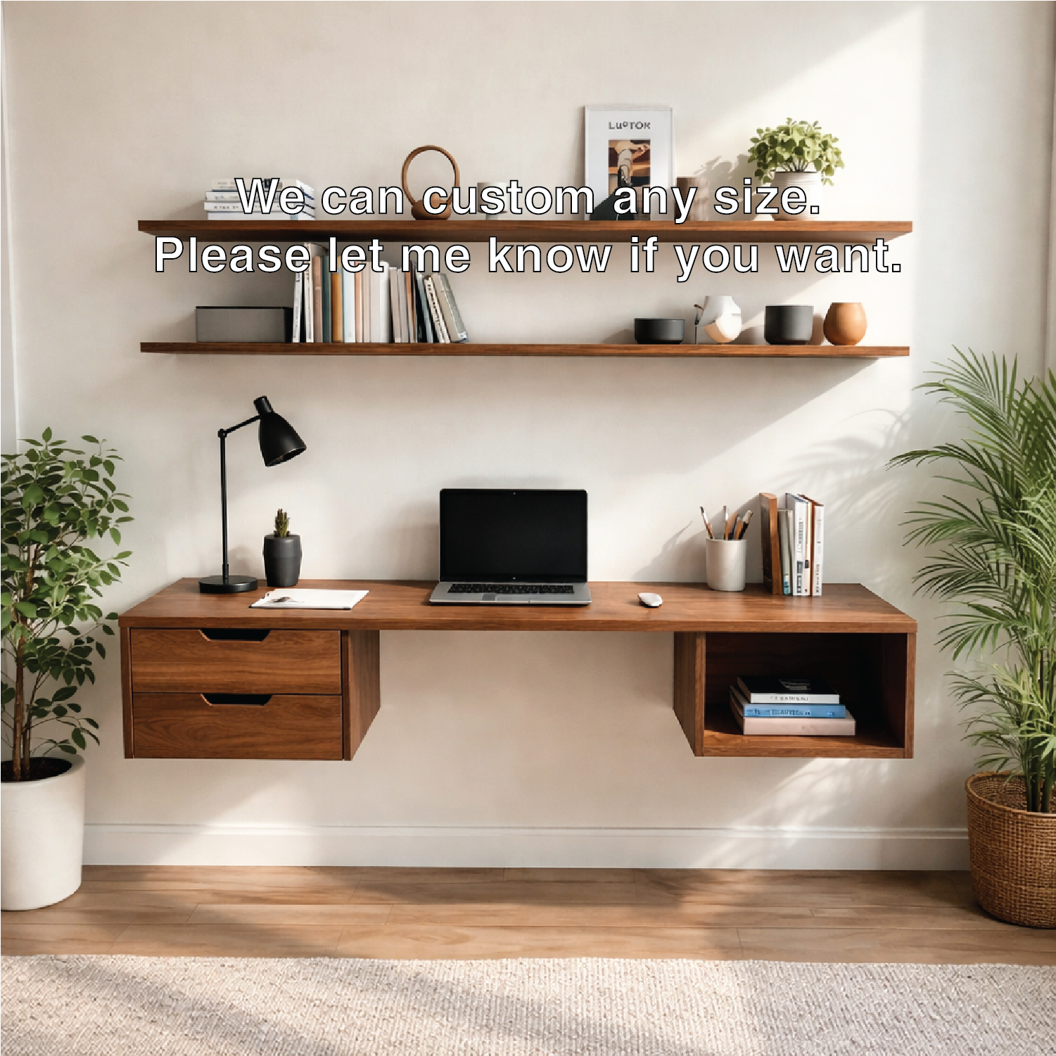 Floating Oak Desk with Shelf – Minimalist Wall Workspace