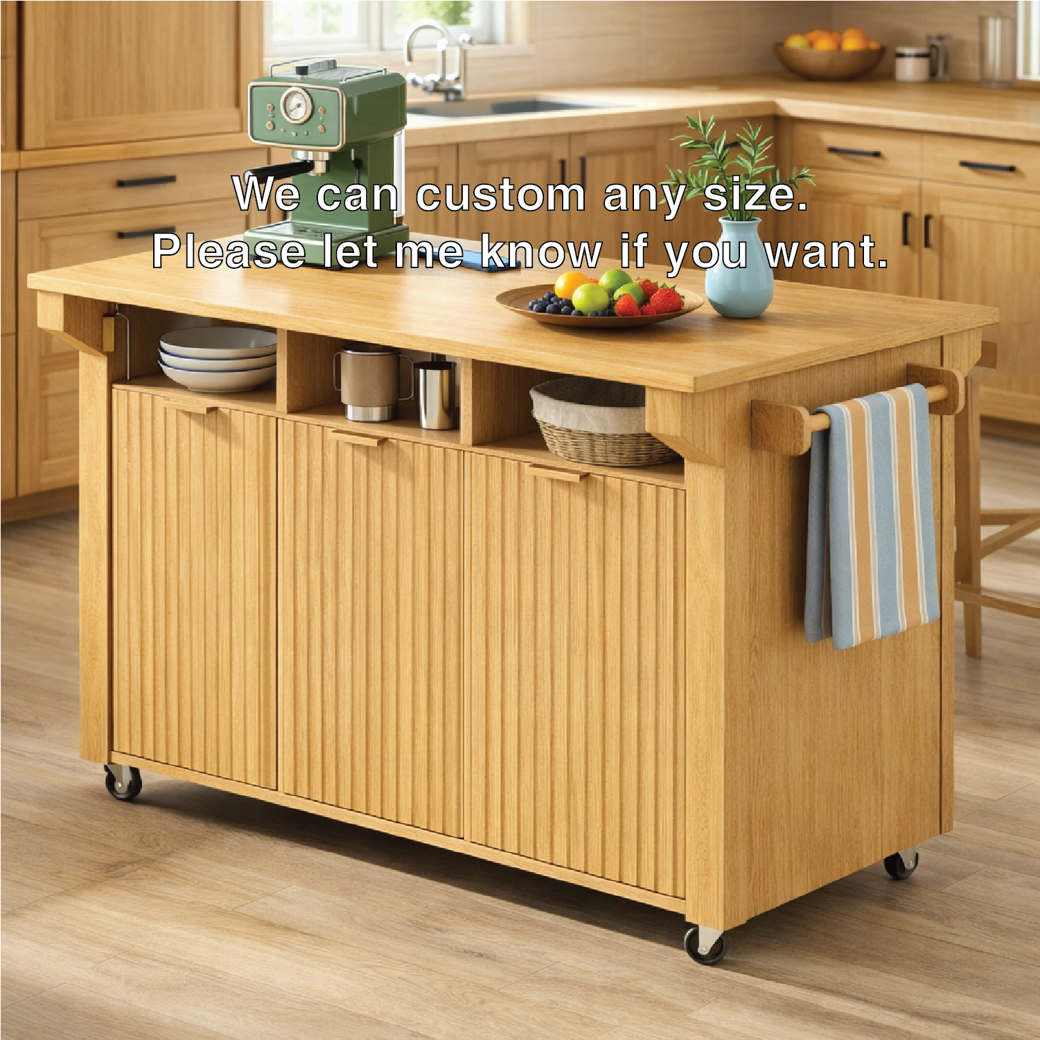 Rolling Kitchen Island with Storage Cabinet, Towel Rack, Modern Prep Cart for Kitchen Dining Space