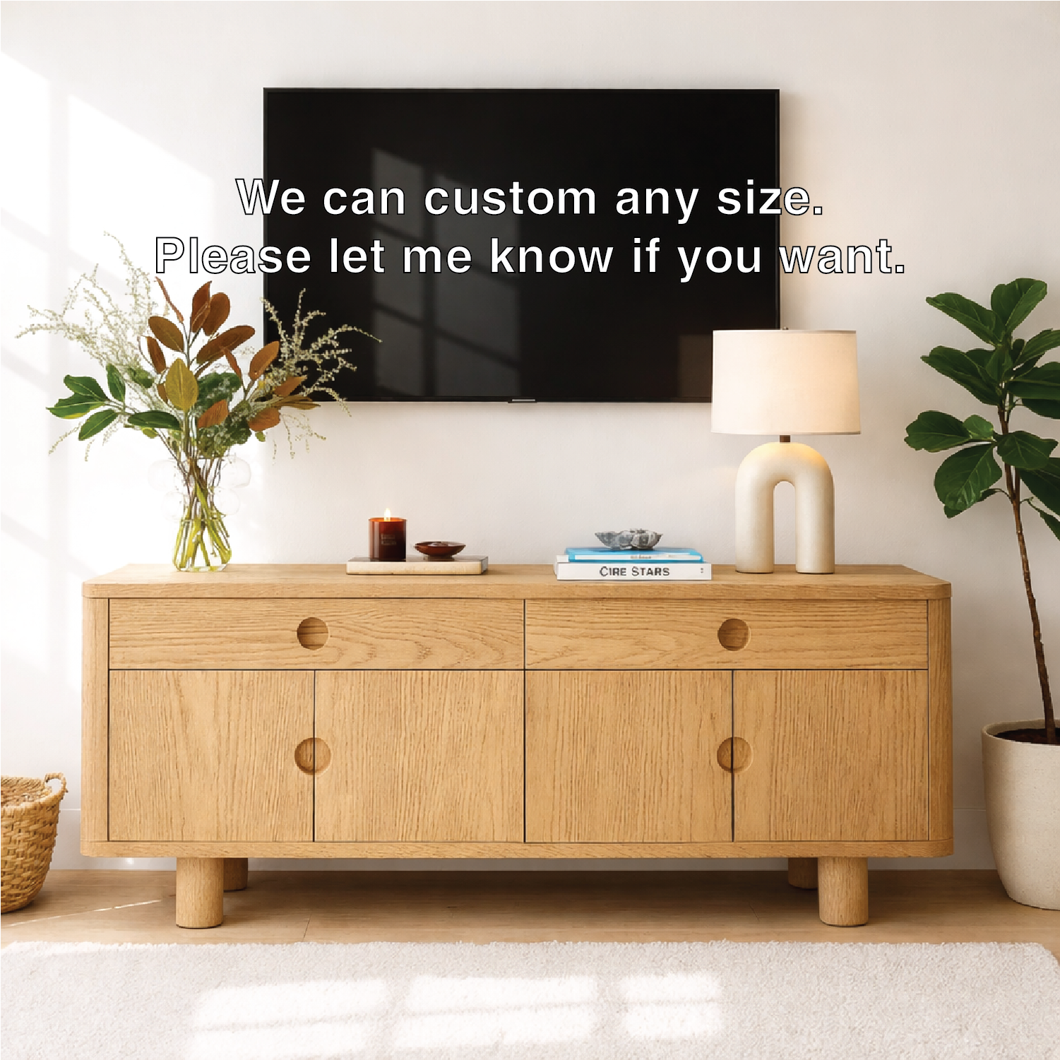 Minimalist Wood TV Stand With Cabinet Doors Long Media Console Modern Entertainment Center