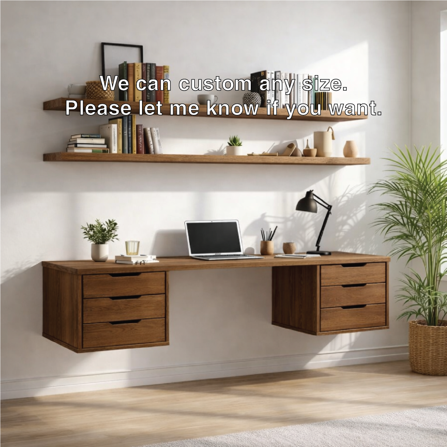 Floating Double Drawer Desk with Shelves – Light Oak Minimal Workspace