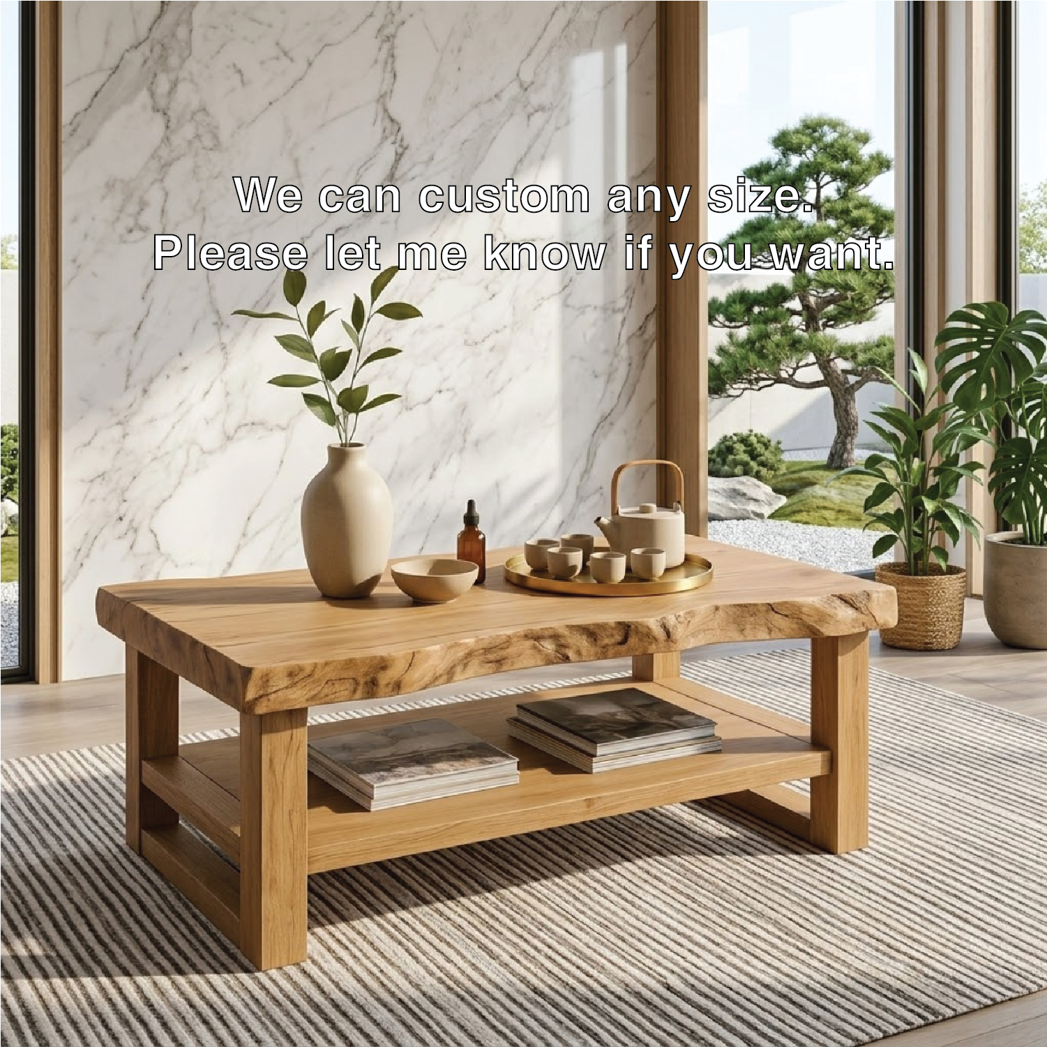 Rustic Solid Wood Coffee Table with Natural Finish and Lower Storage